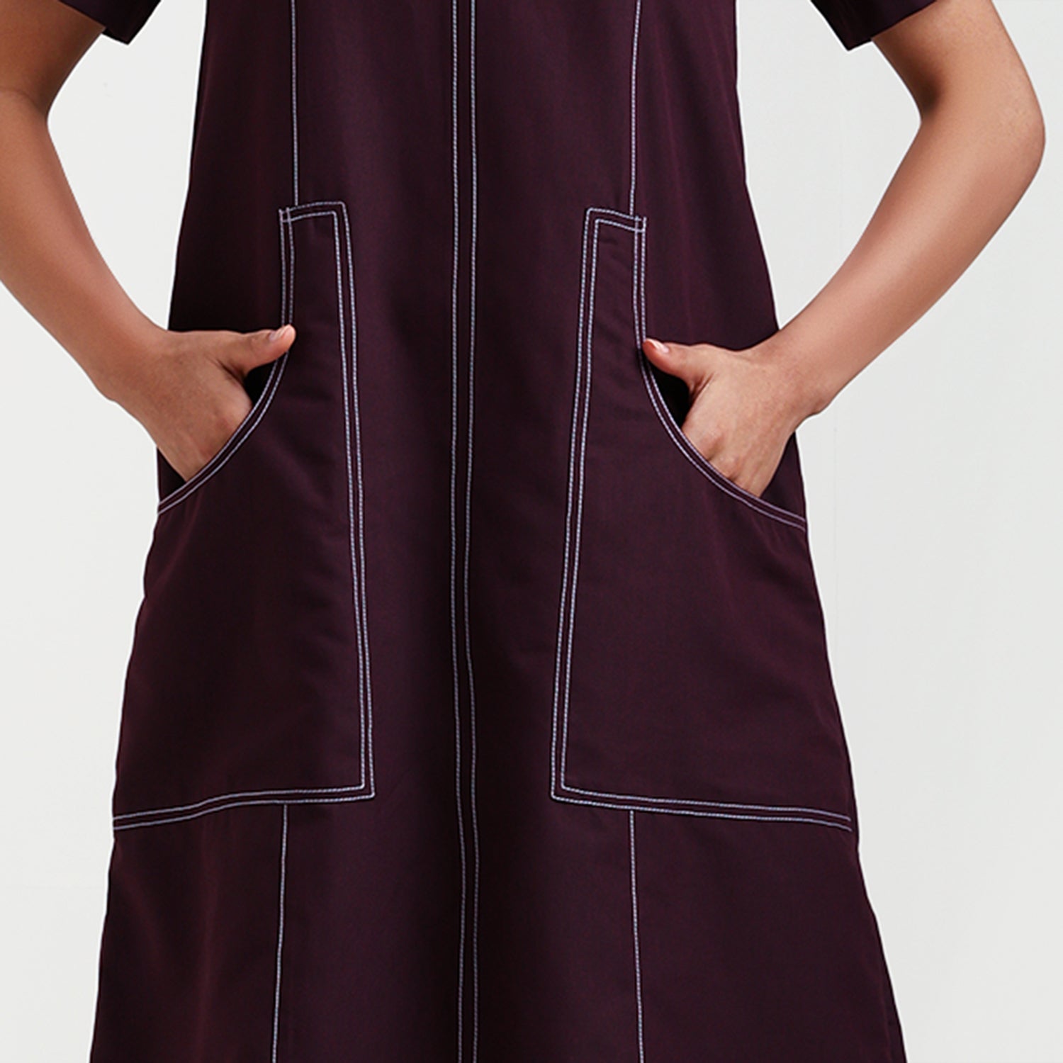 Prune Dress With White Top Stitch