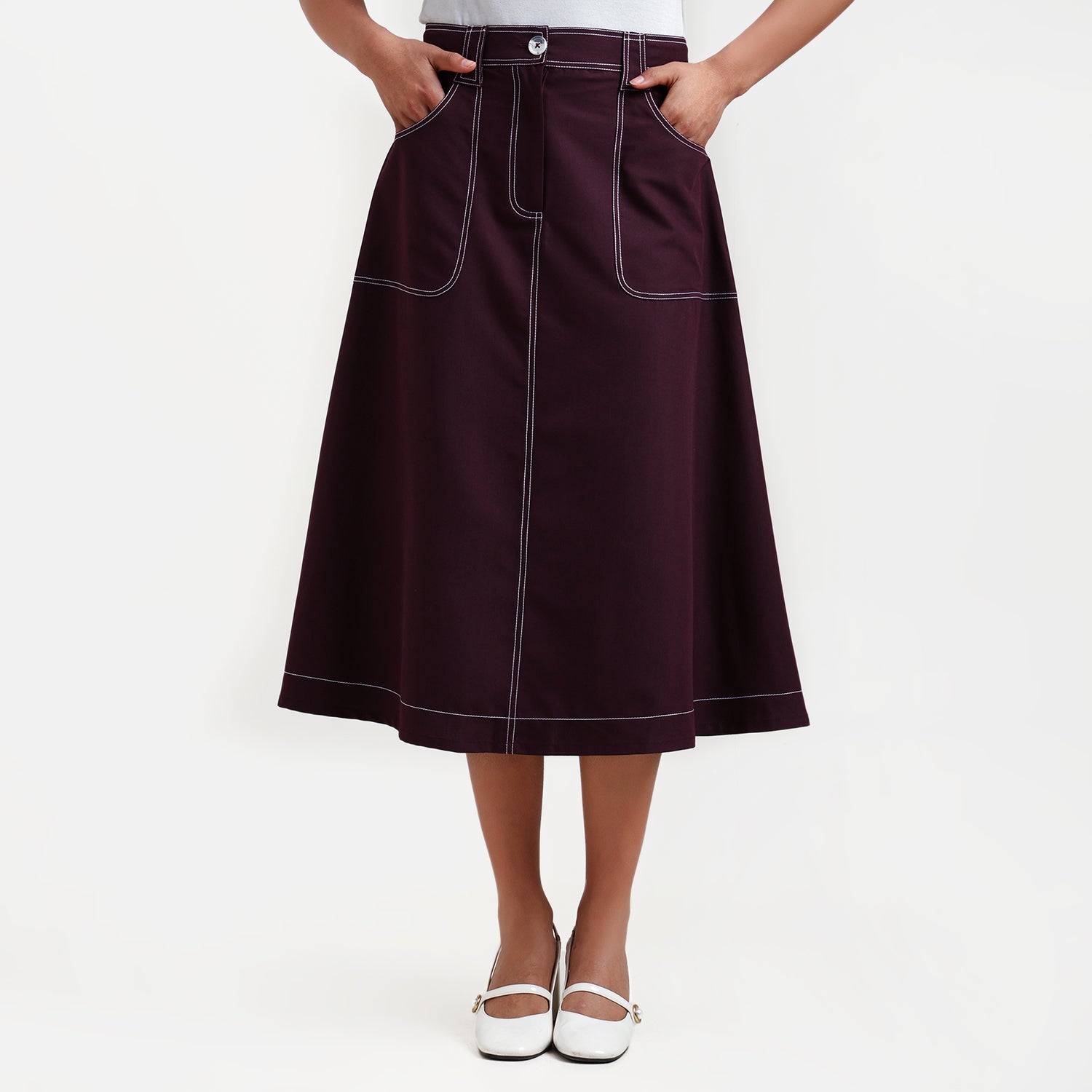 Prune Skirt With Top Stitch