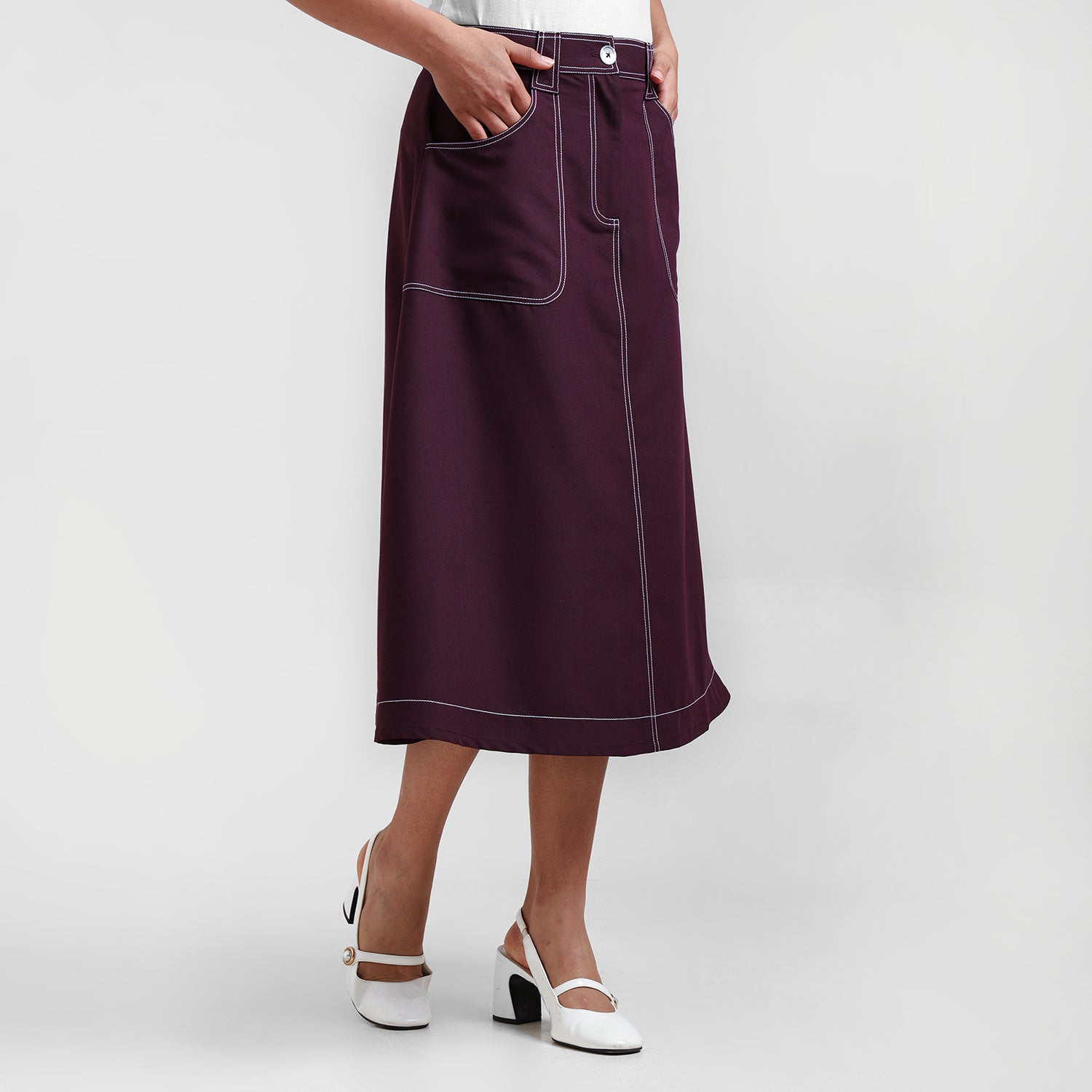 Prune Skirt With Top Stitch