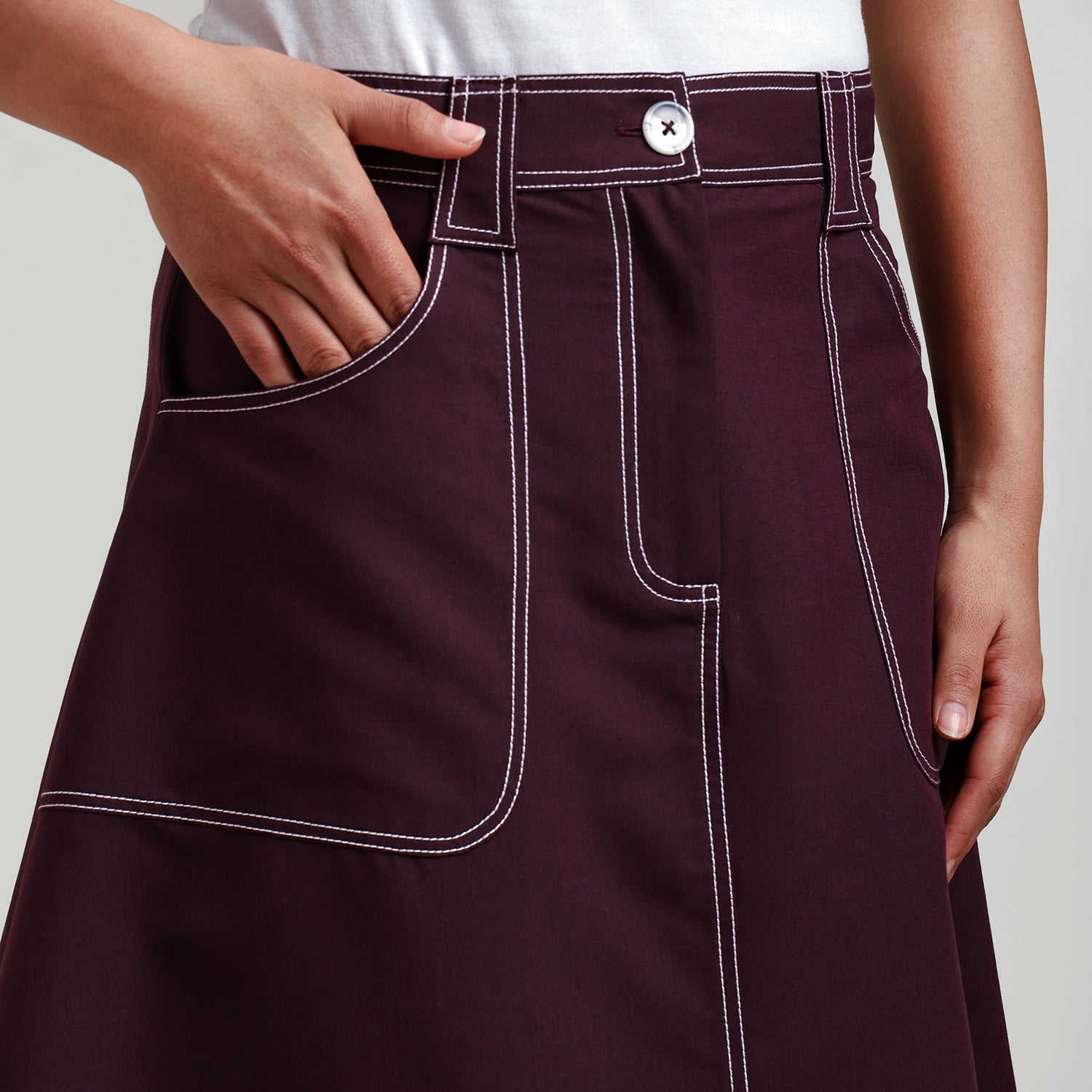 Prune Skirt With Top Stitch