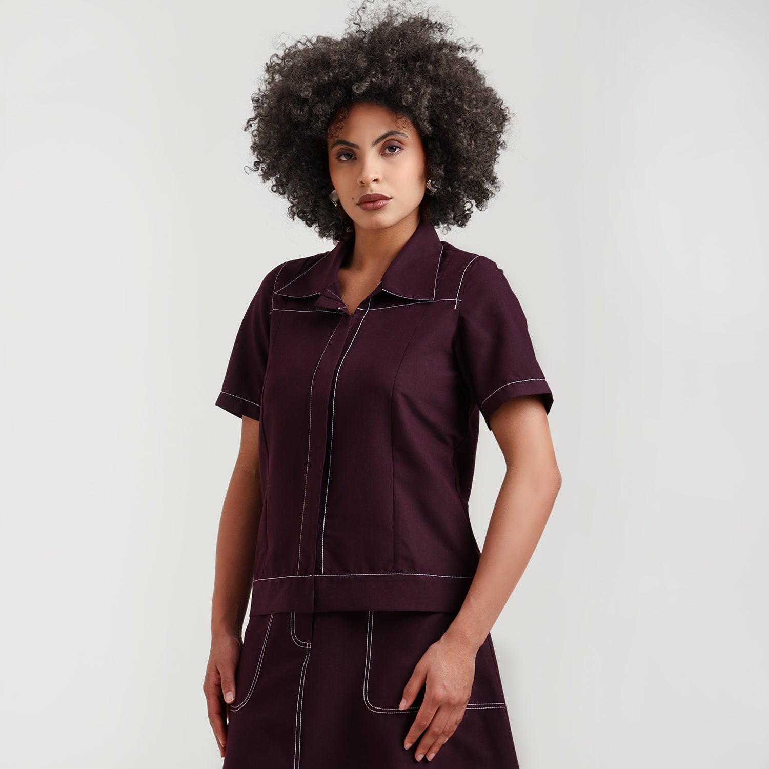 Prune Short Jacket With Top Stitch