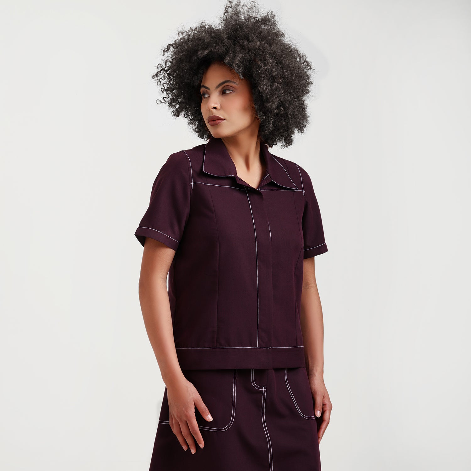 Prune Short Jacket With Top Stitch