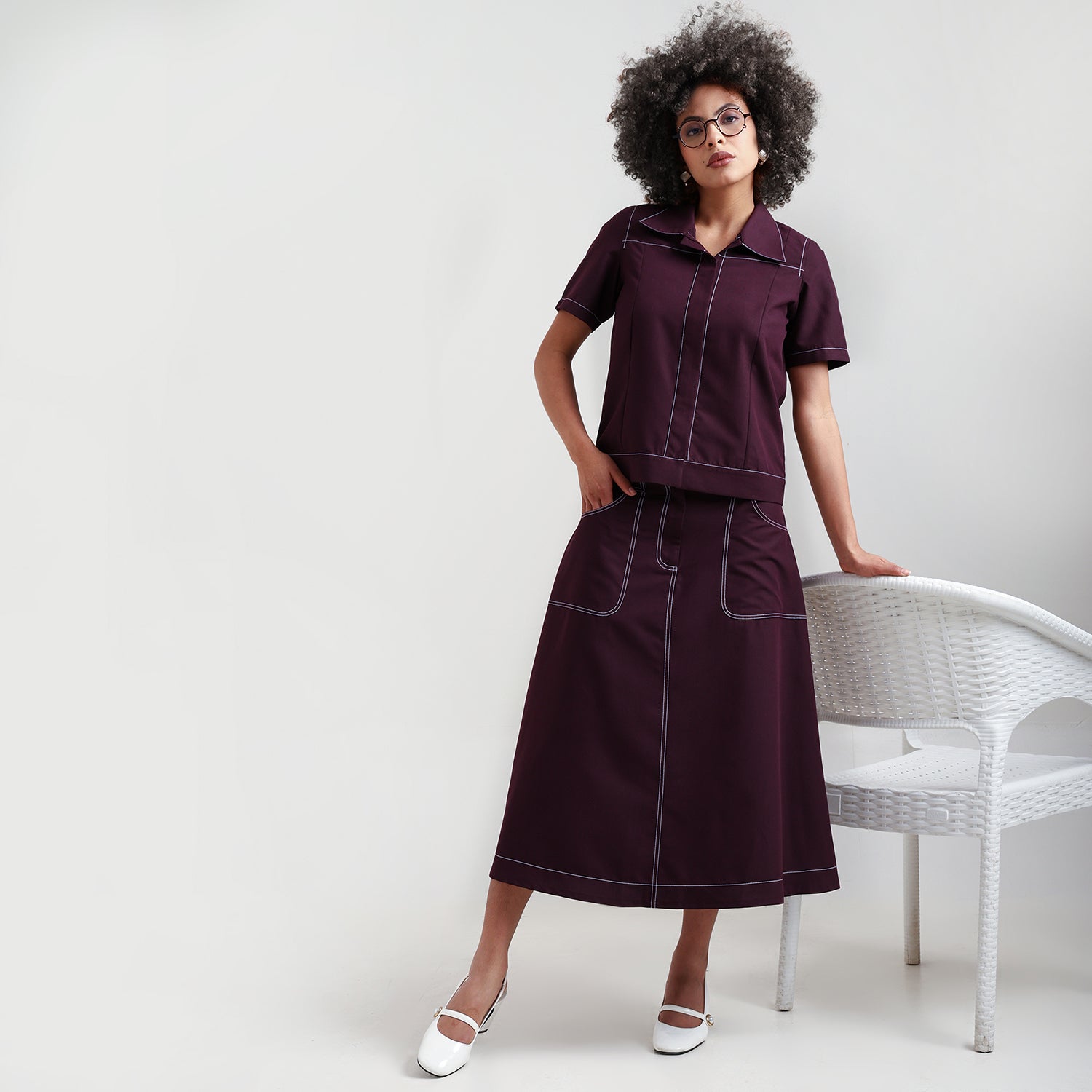 Prune Skirt With Top Stitch