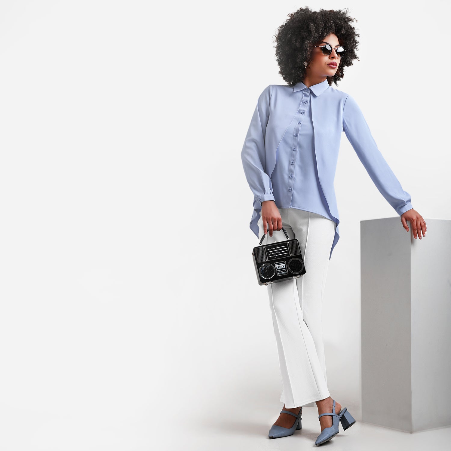 Blue Double Layer Asymmetrical Top