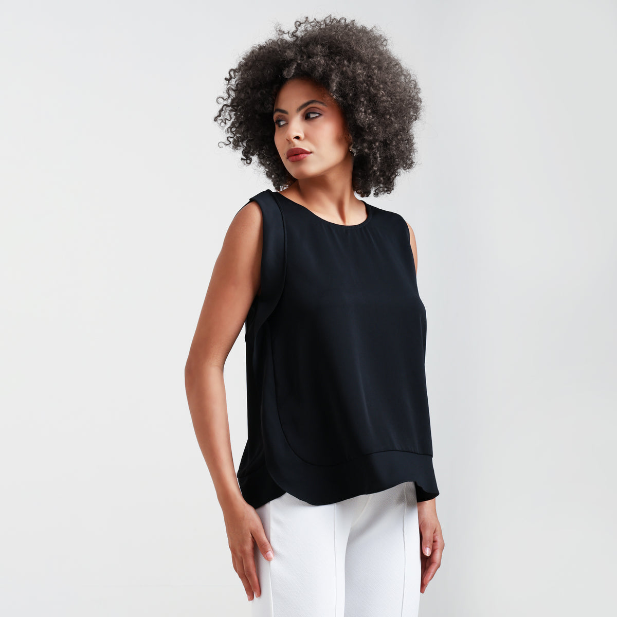 Black Crepe Side Frill Top