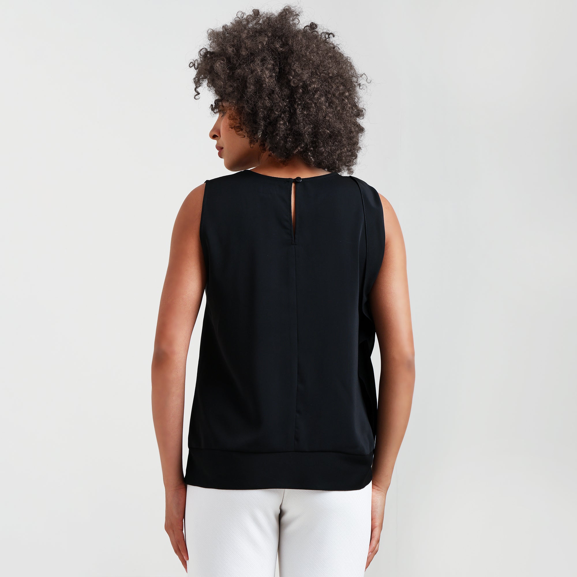 Black Crepe Side Frill Top