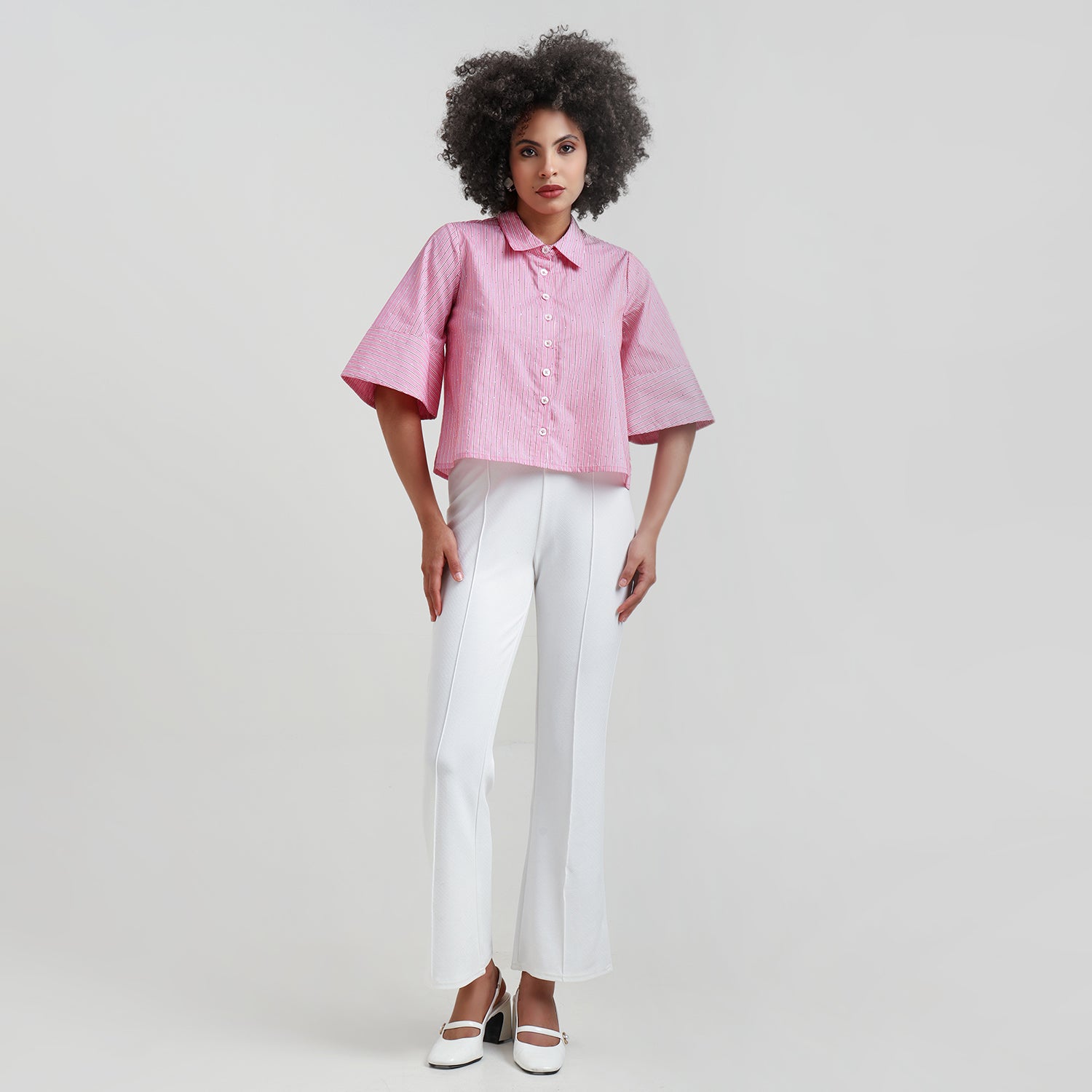 Pink Striped Cotton Shirt With Studs