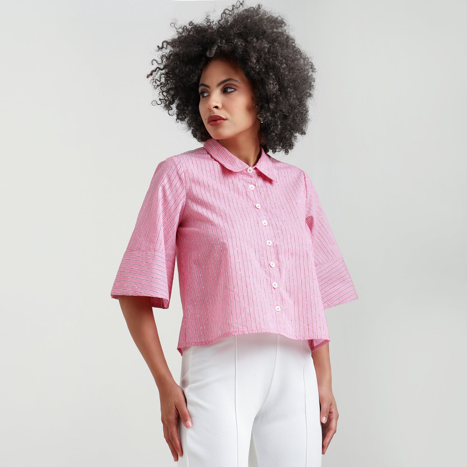 Pink Striped Cotton Shirt With Studs