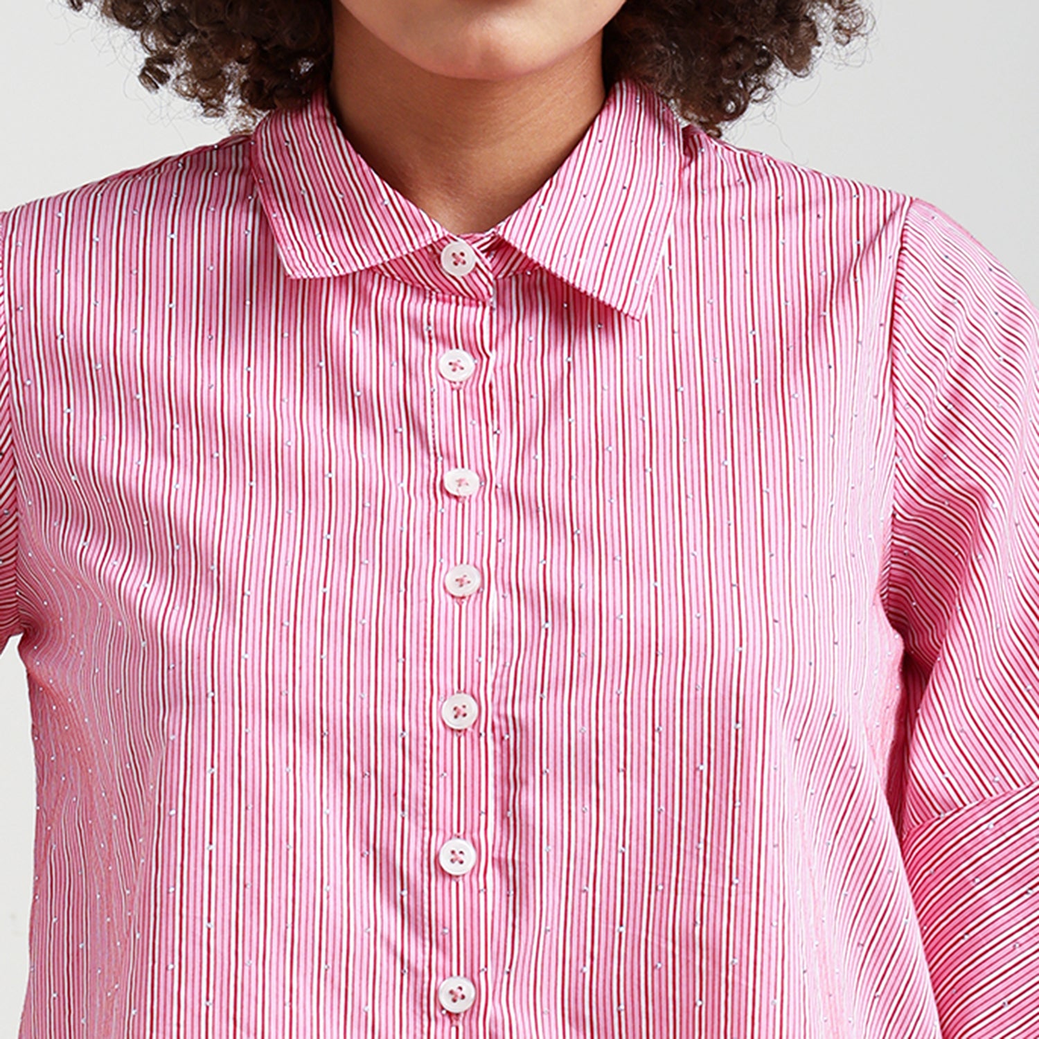 Pink Striped Cotton Shirt With Studs