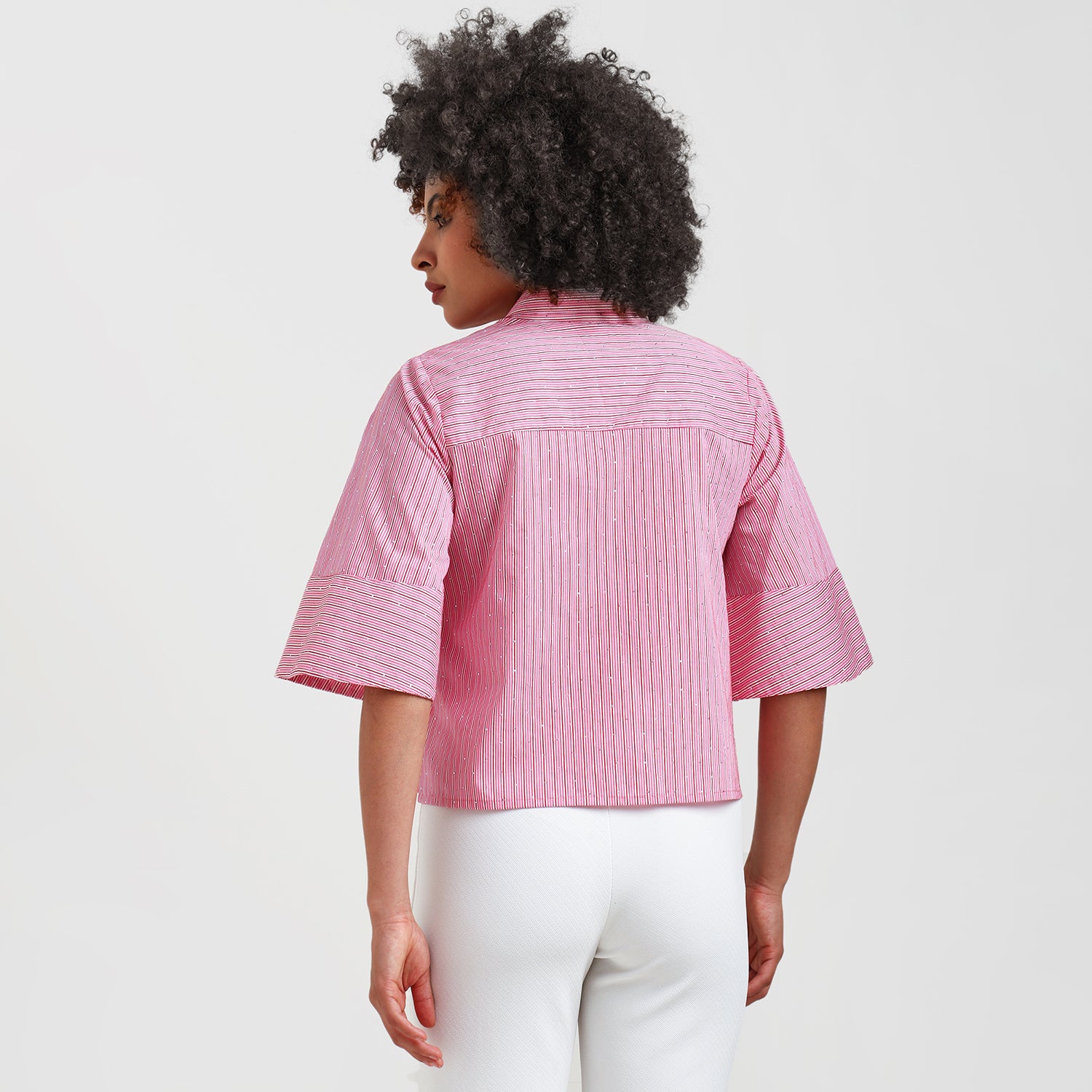 Pink Striped Cotton Shirt With Studs