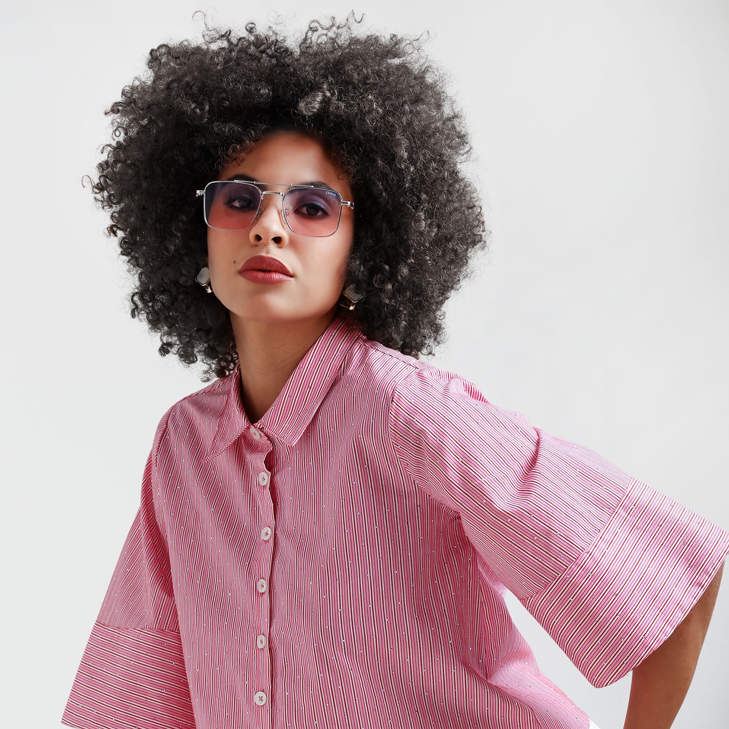 Pink Striped Cotton Shirt With Studs