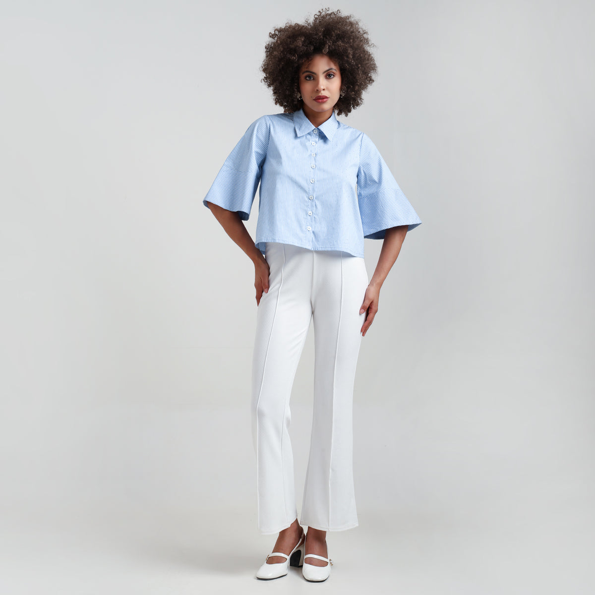 Blue Striped Cotton Shirt With Studs