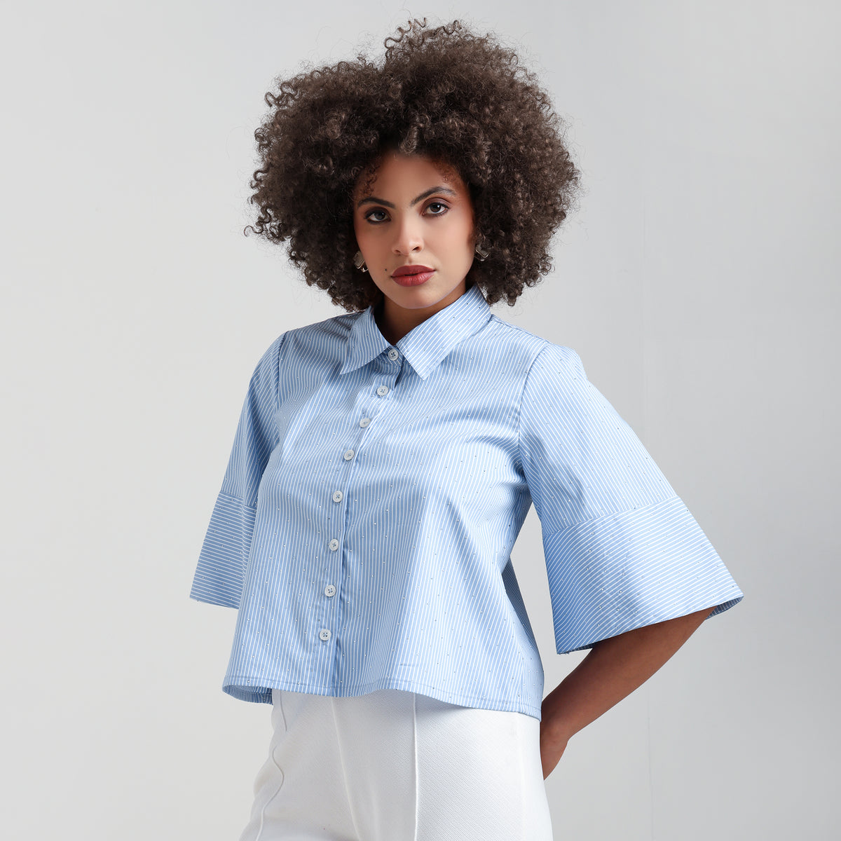 Blue Striped Cotton Shirt With Studs