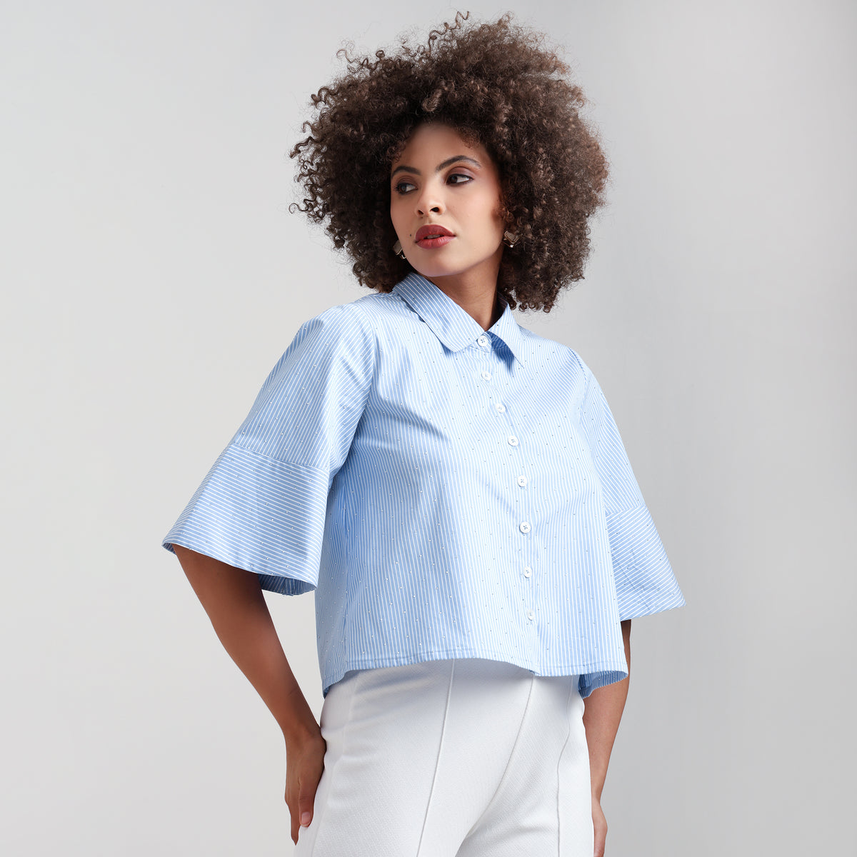 Blue Striped Cotton Shirt With Studs