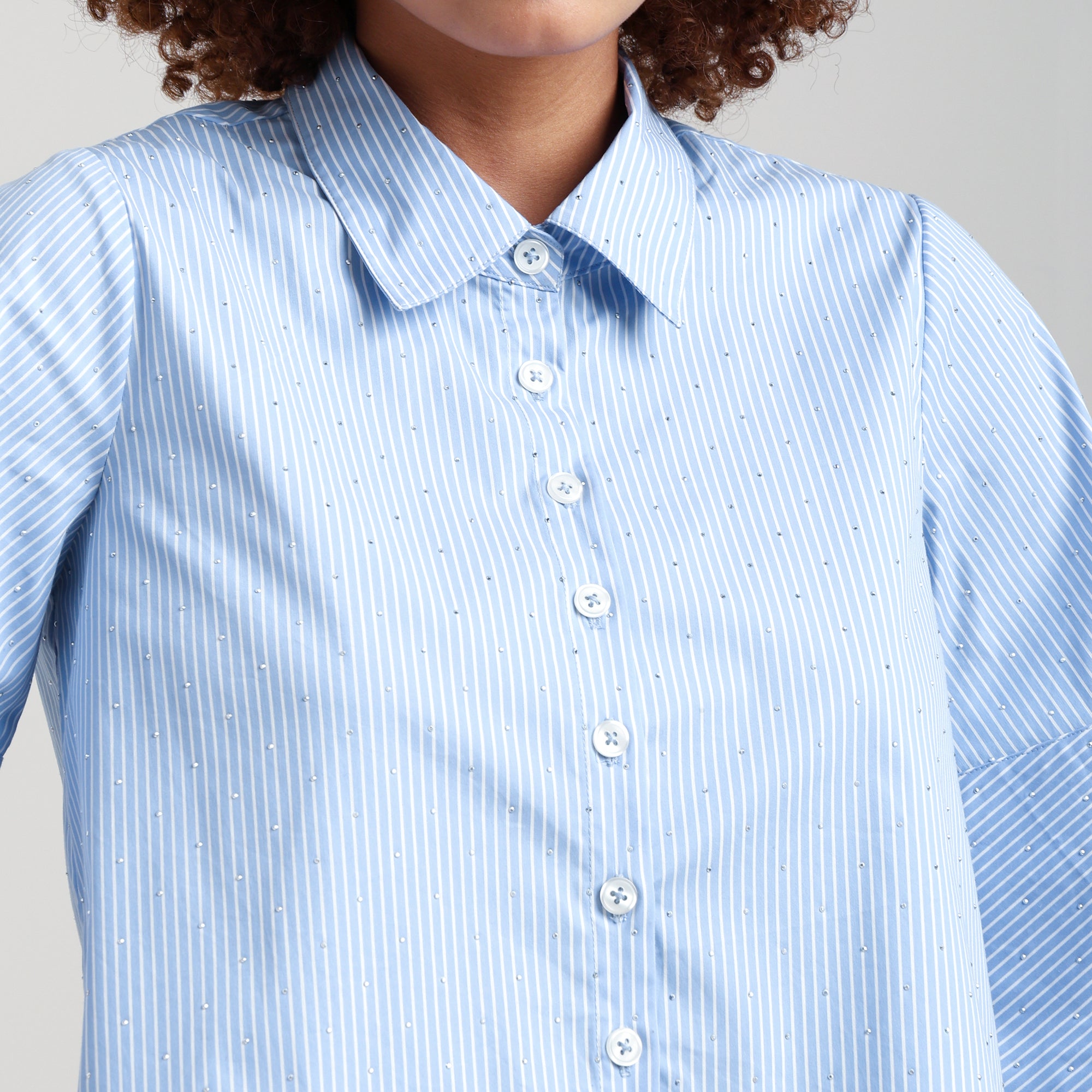 Blue Striped Cotton Shirt With Studs