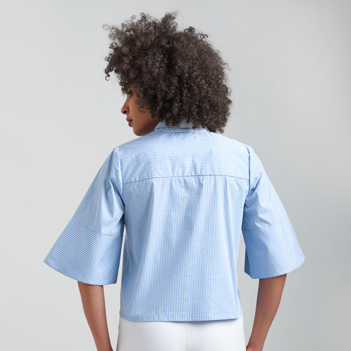 Blue Striped Cotton Shirt With Studs