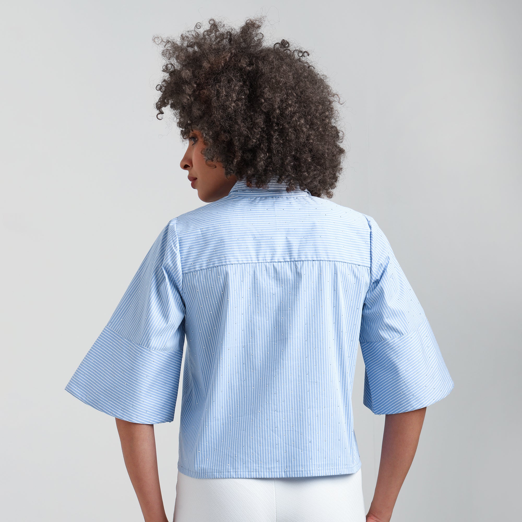 Blue Striped Cotton Shirt With Studs