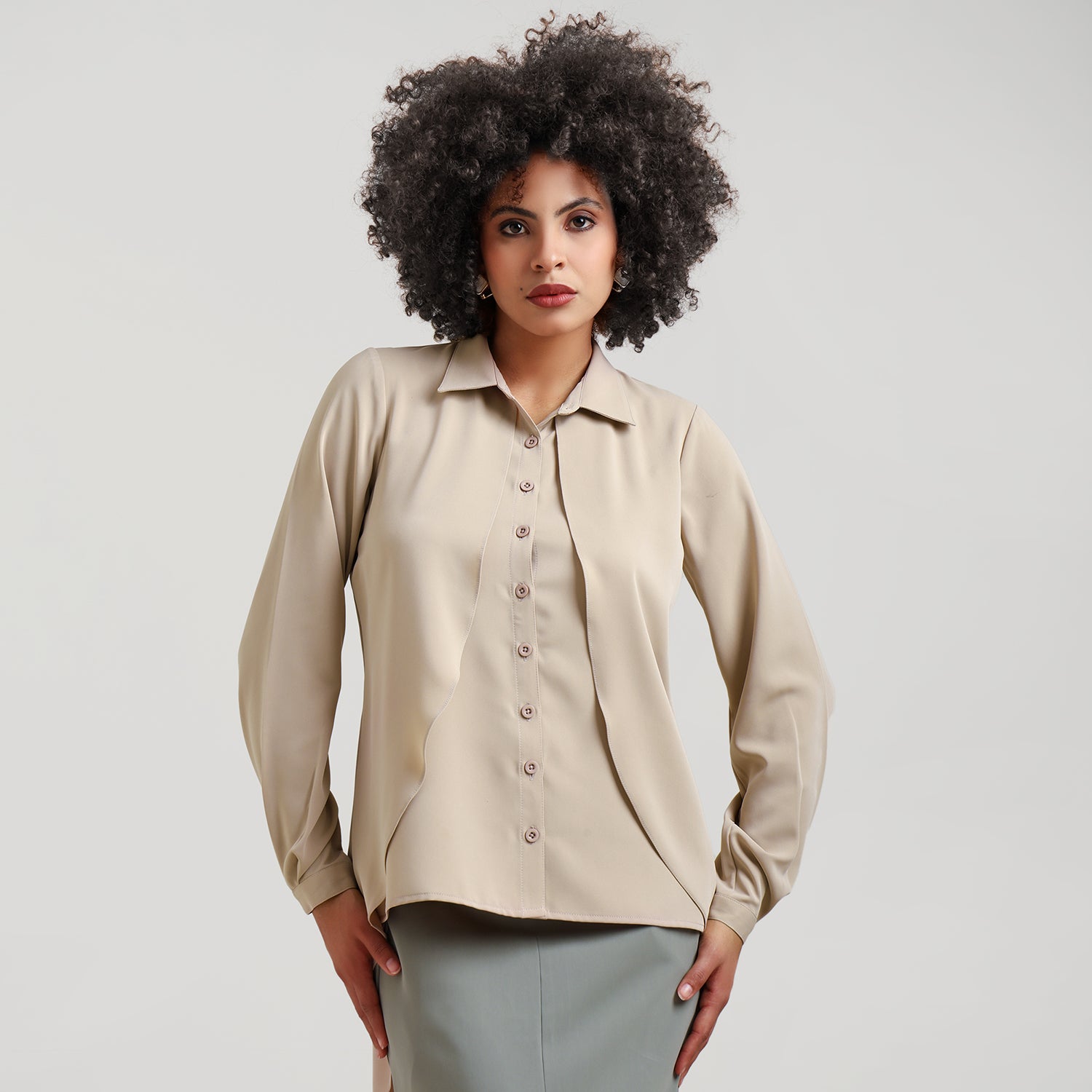Beige Double Layer Asymmetrical Top
