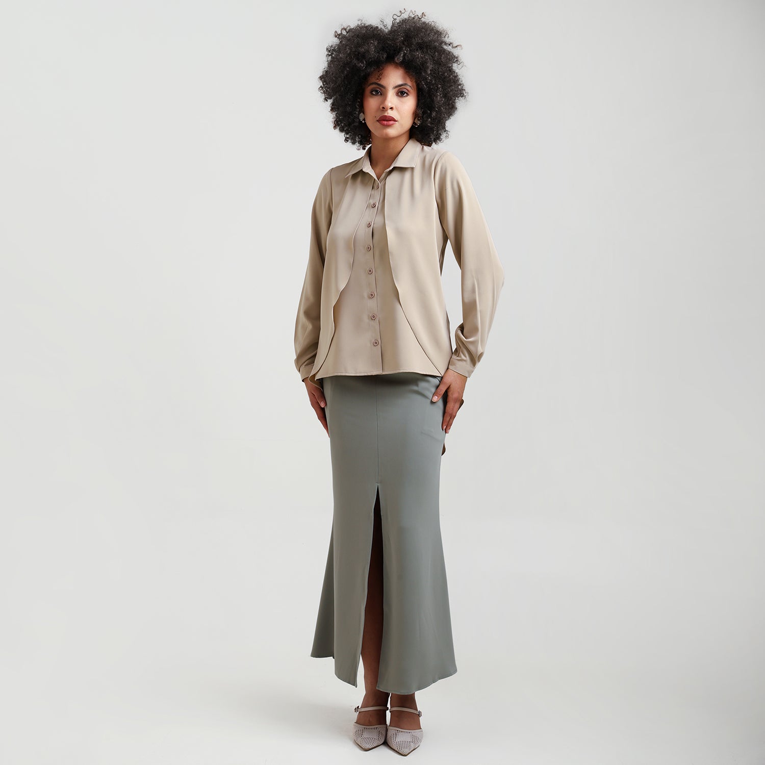 Beige Double Layer Asymmetrical Top