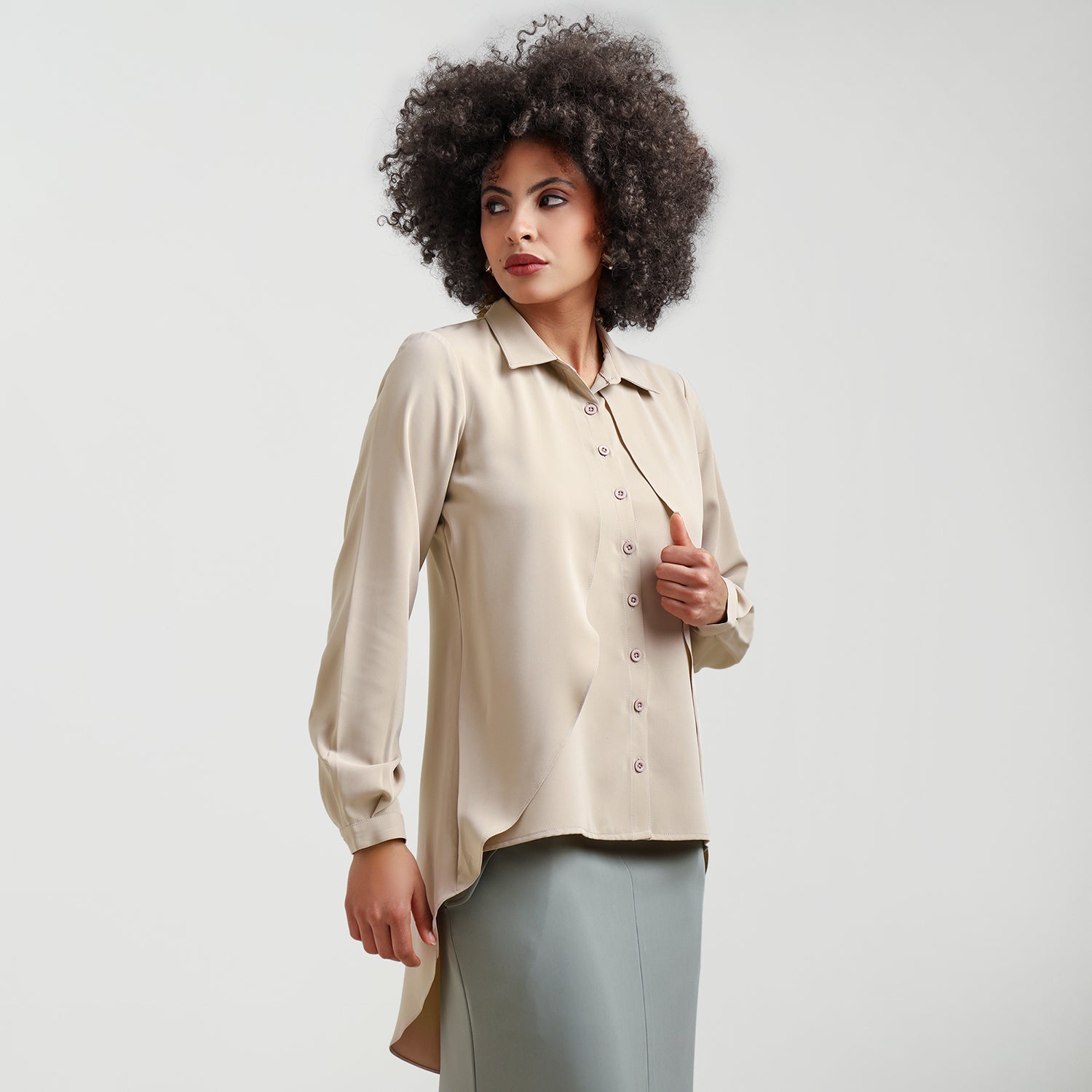 Beige Double Layer Asymmetrical Top