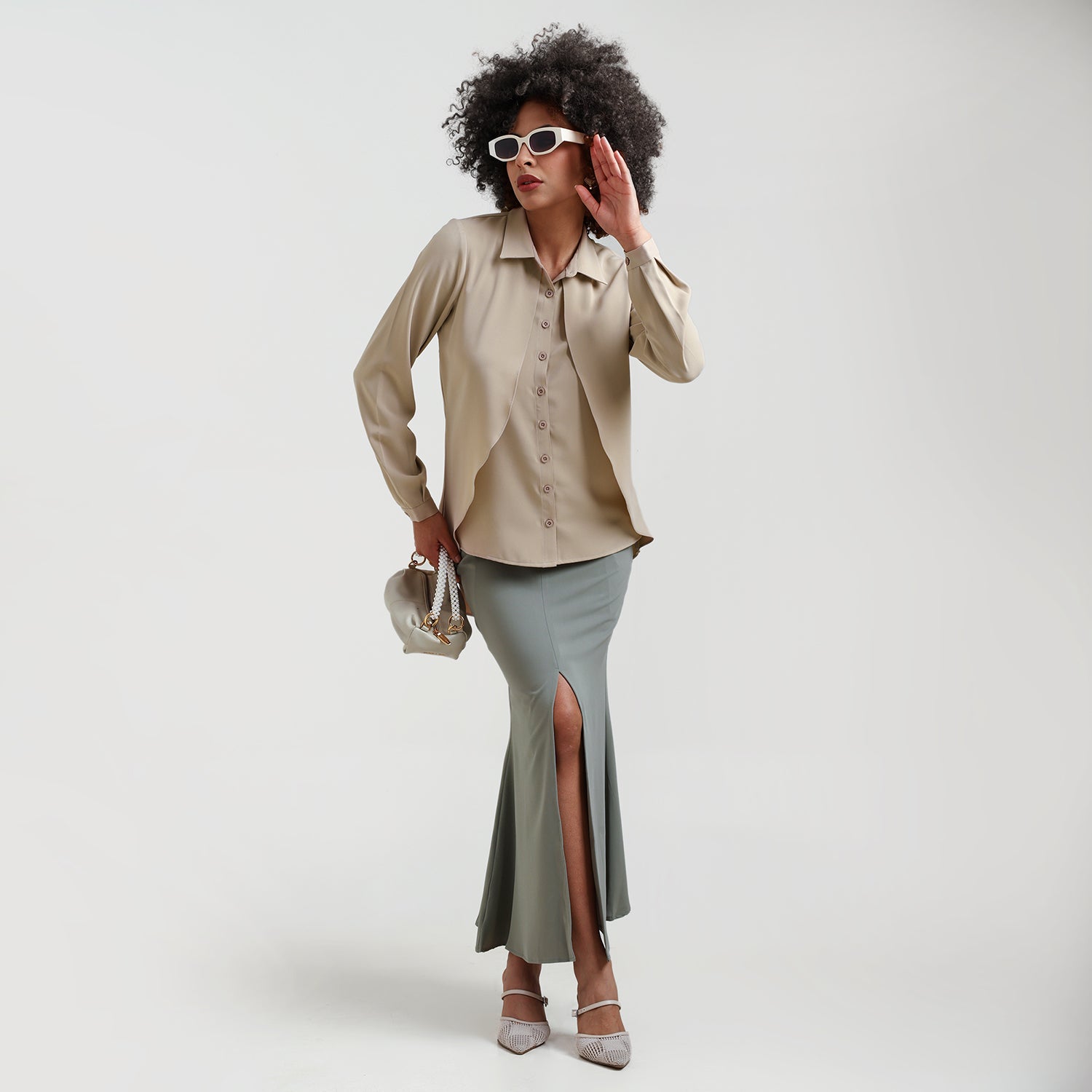 Beige Double Layer Asymmetrical Top