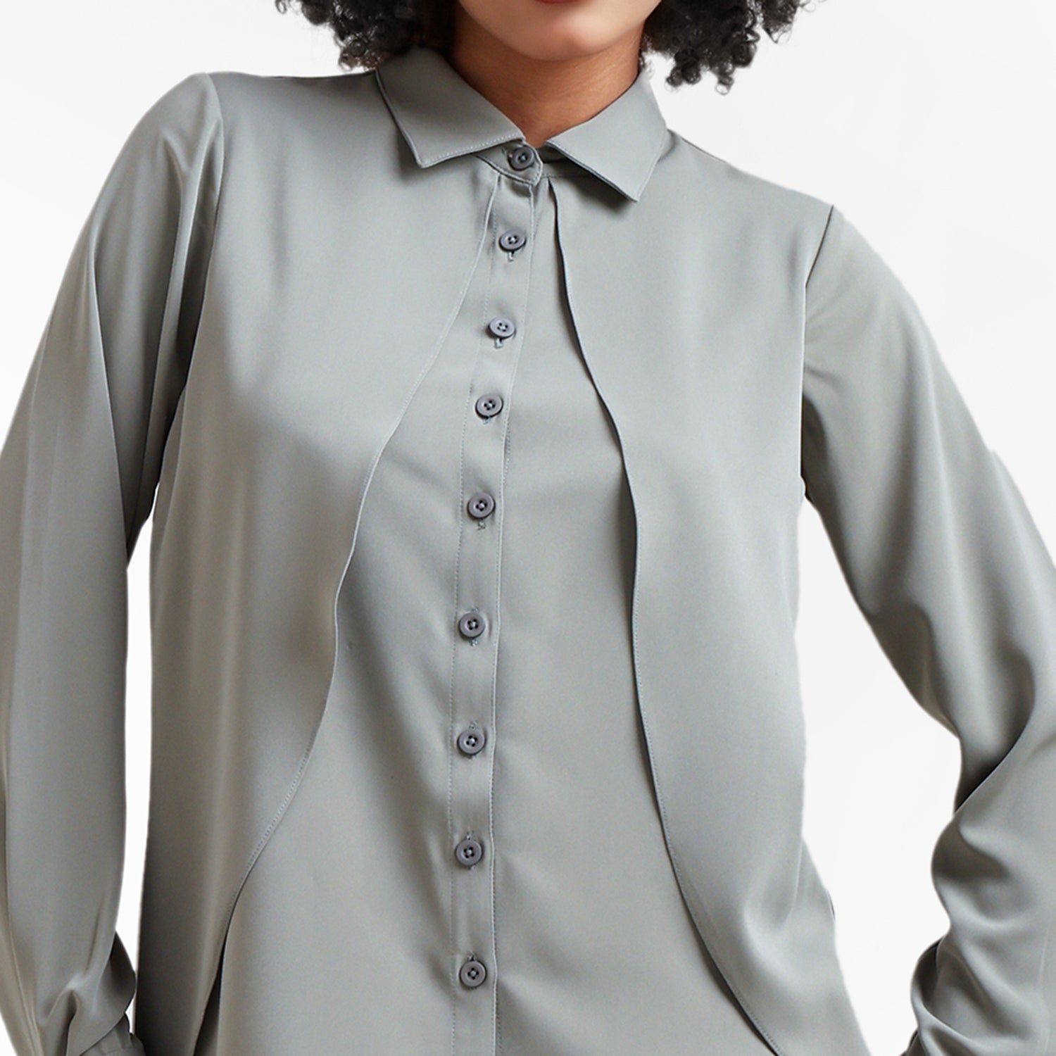 Dusty Green Double Layer Asymmetrical Top