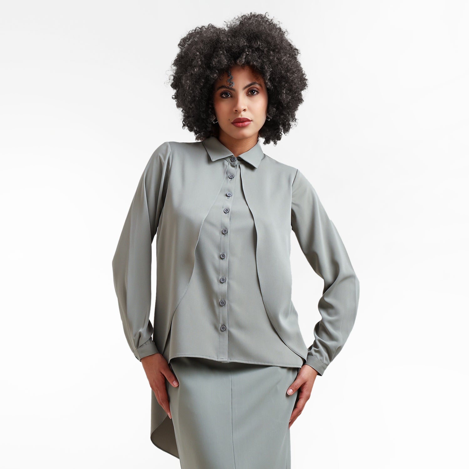 Dusty Green Double Layer Asymmetrical Top