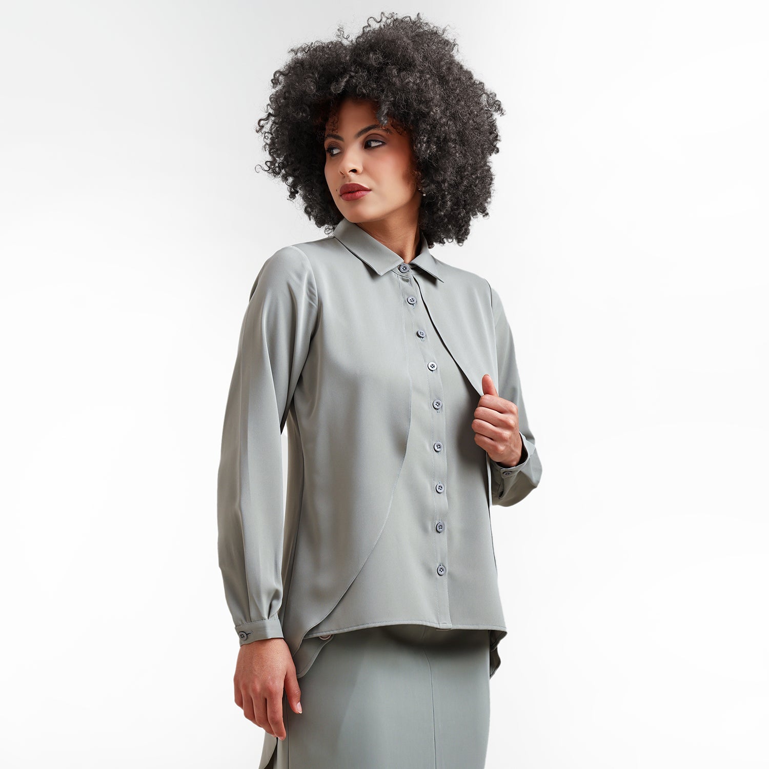 Dusty Green Double Layer Asymmetrical Top