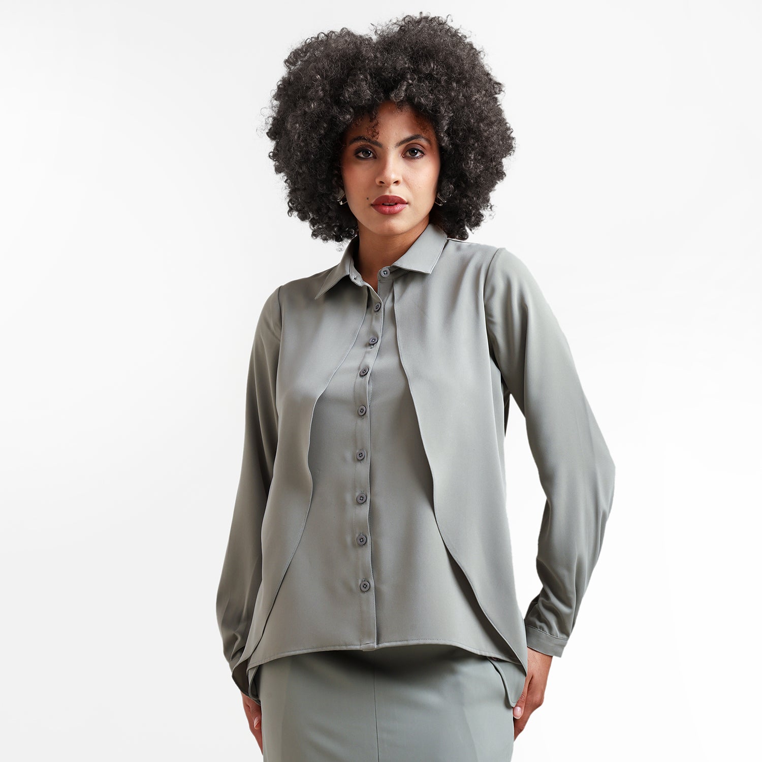 Dusty Green Double Layer Asymmetrical Top