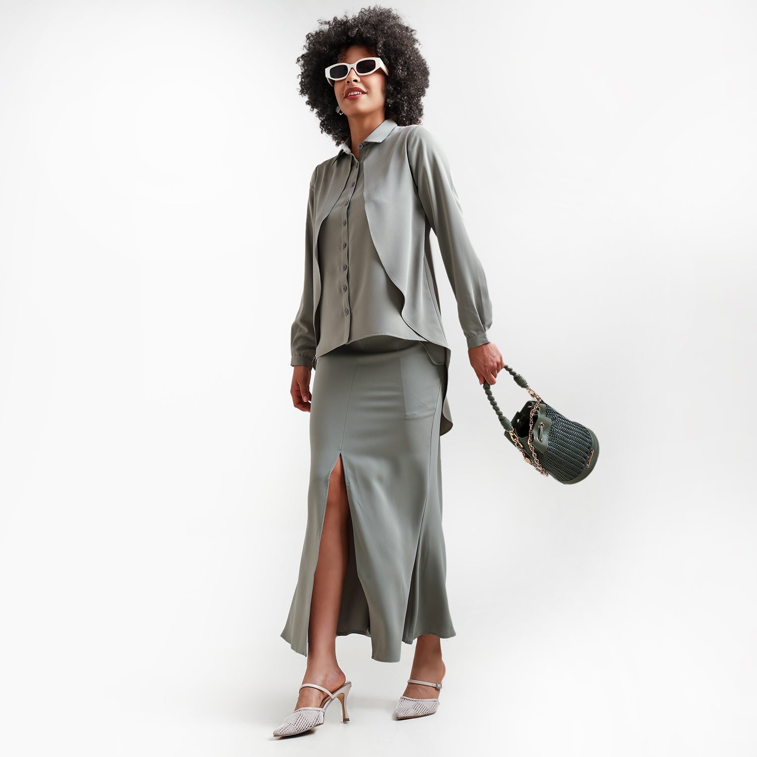 Dusty Green Double Layer Asymmetrical Top