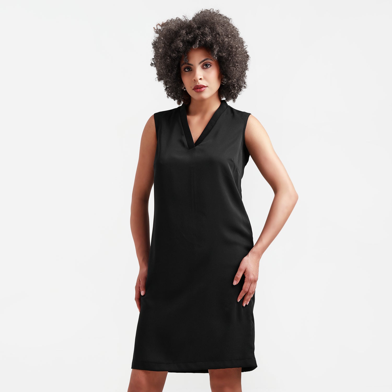 Black V-Neck Crepe Dress