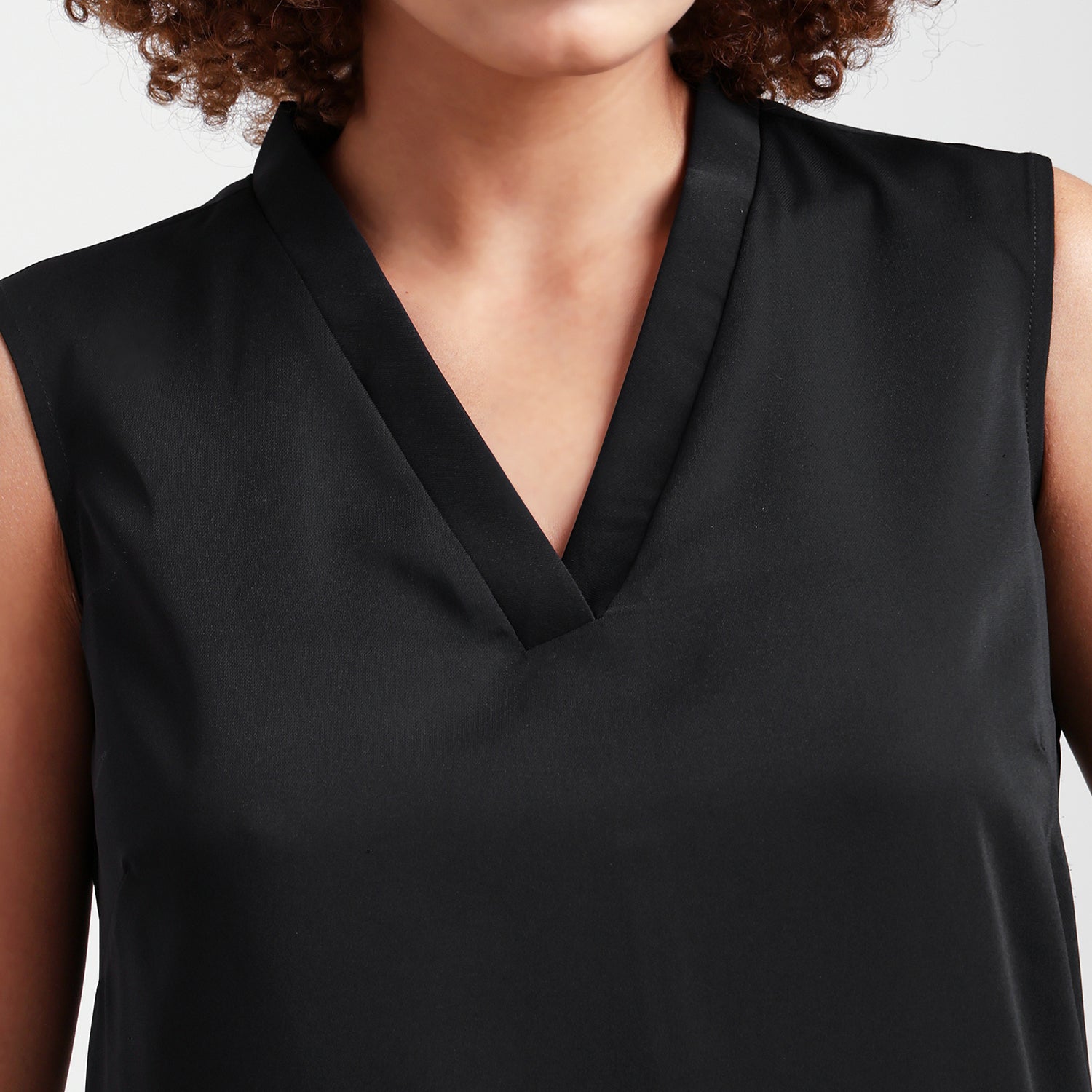 Black V-Neck Crepe Dress