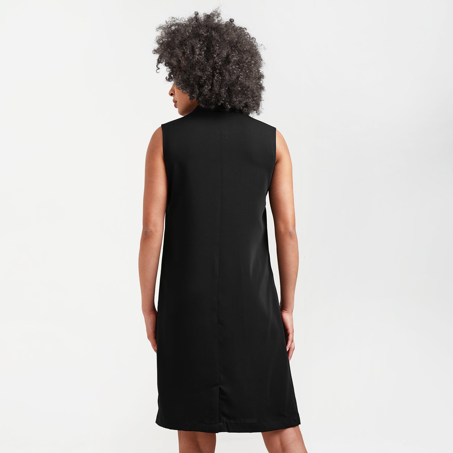 Black V-Neck Crepe Dress