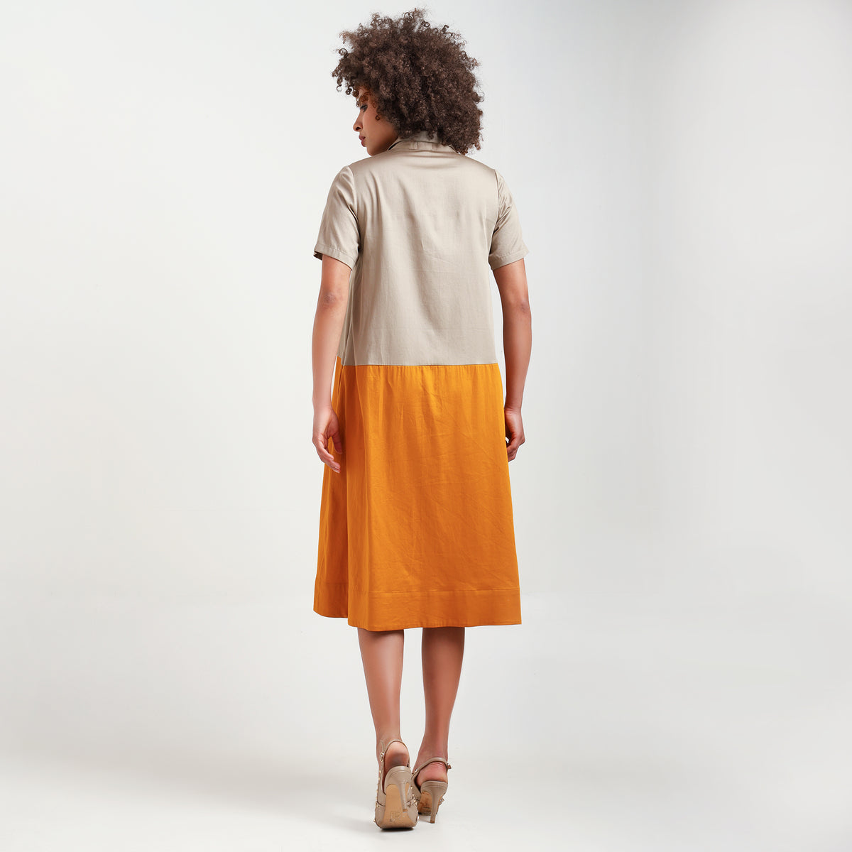 Yellow & Beige A-Line Cotton Dress