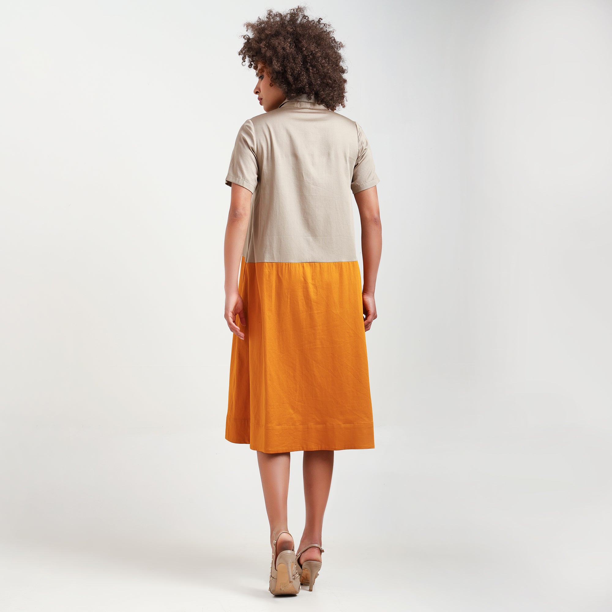 Yellow & Beige A-Line Cotton Dress