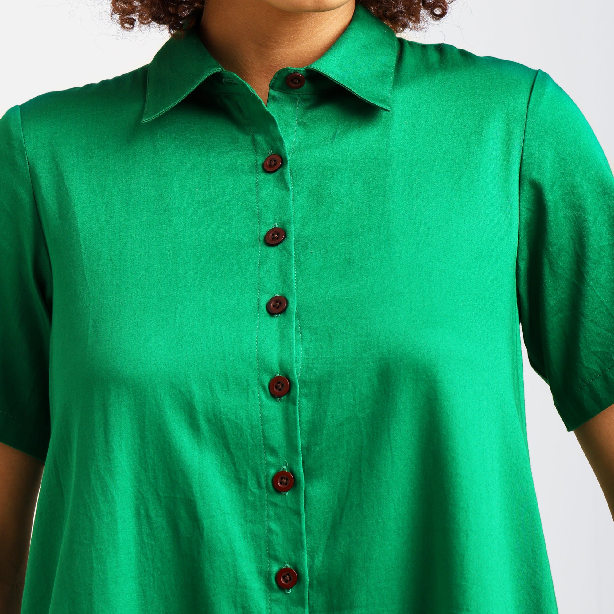 Green & Brown A-Line Cotton Dress
