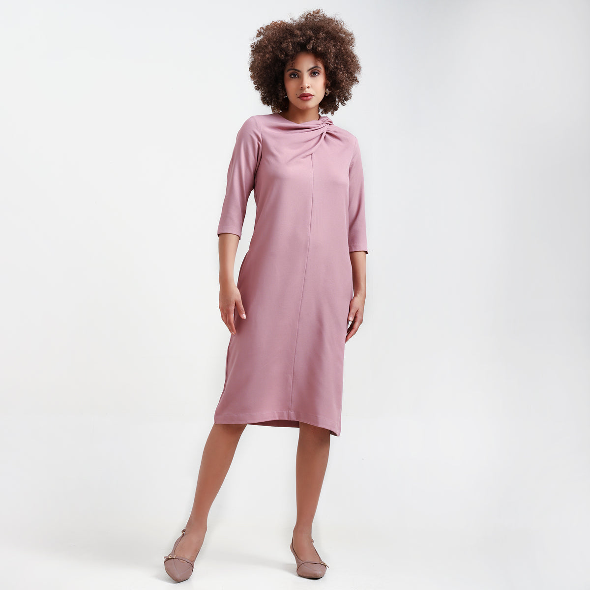 Peach Cowl Neck Drape Dress