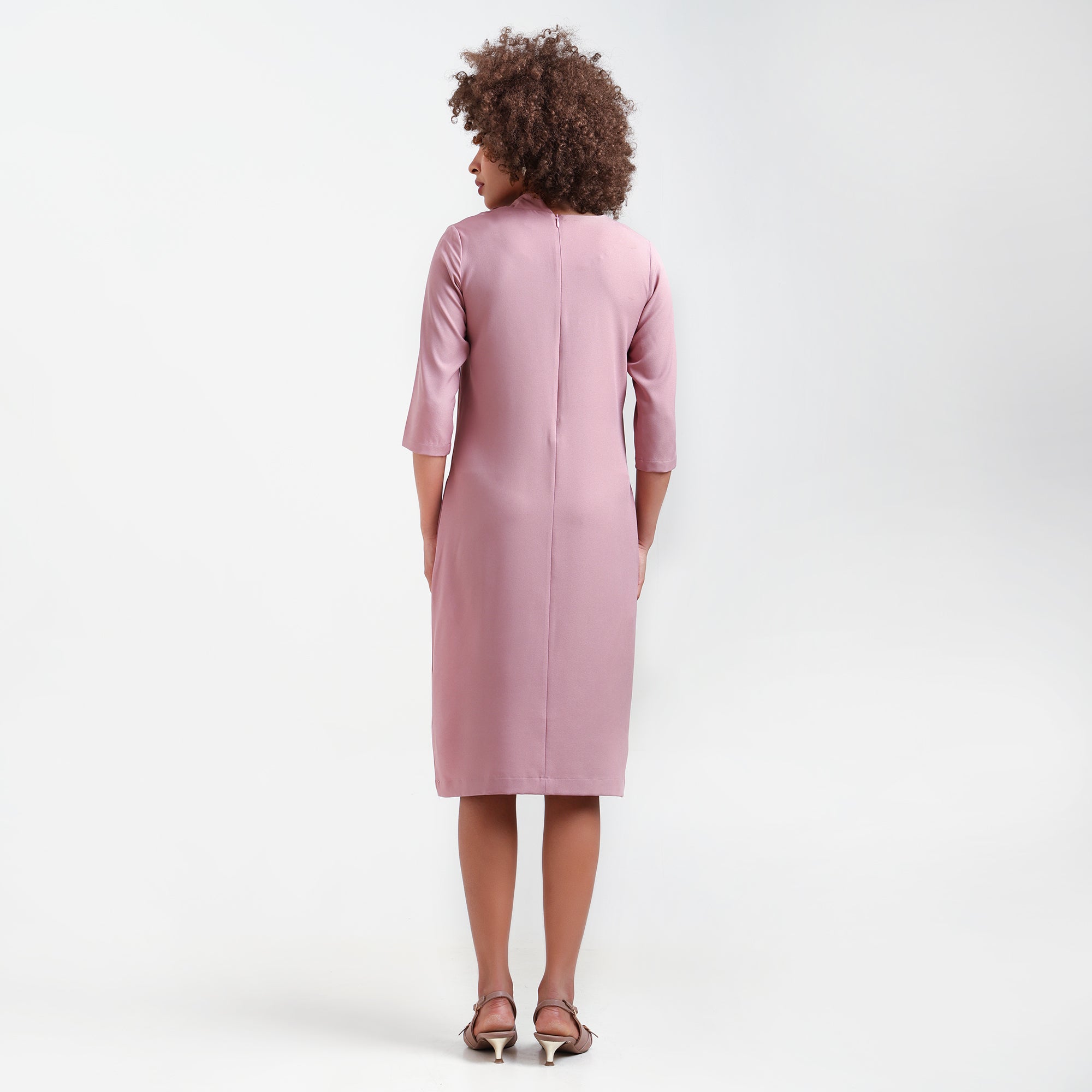 Peach Cowl Neck Drape Dress