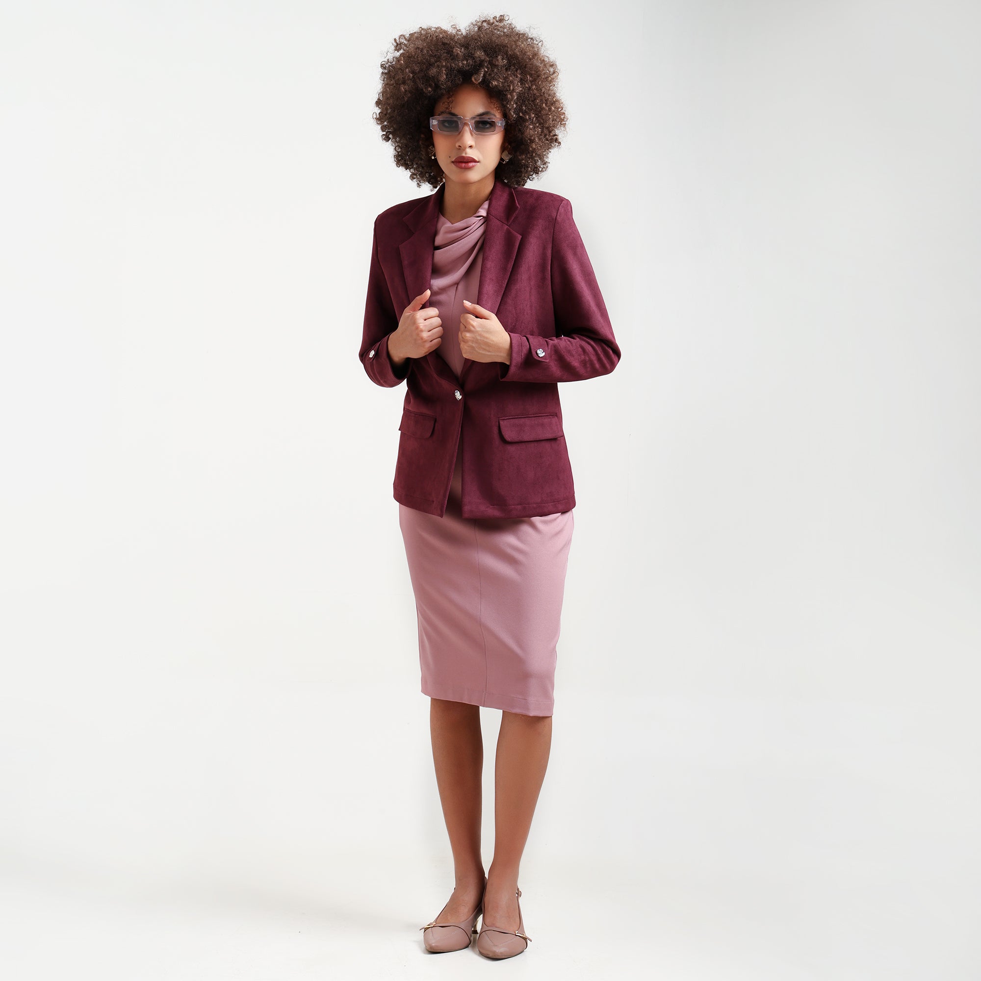 Wine Suede Jacket With Long Sleeve