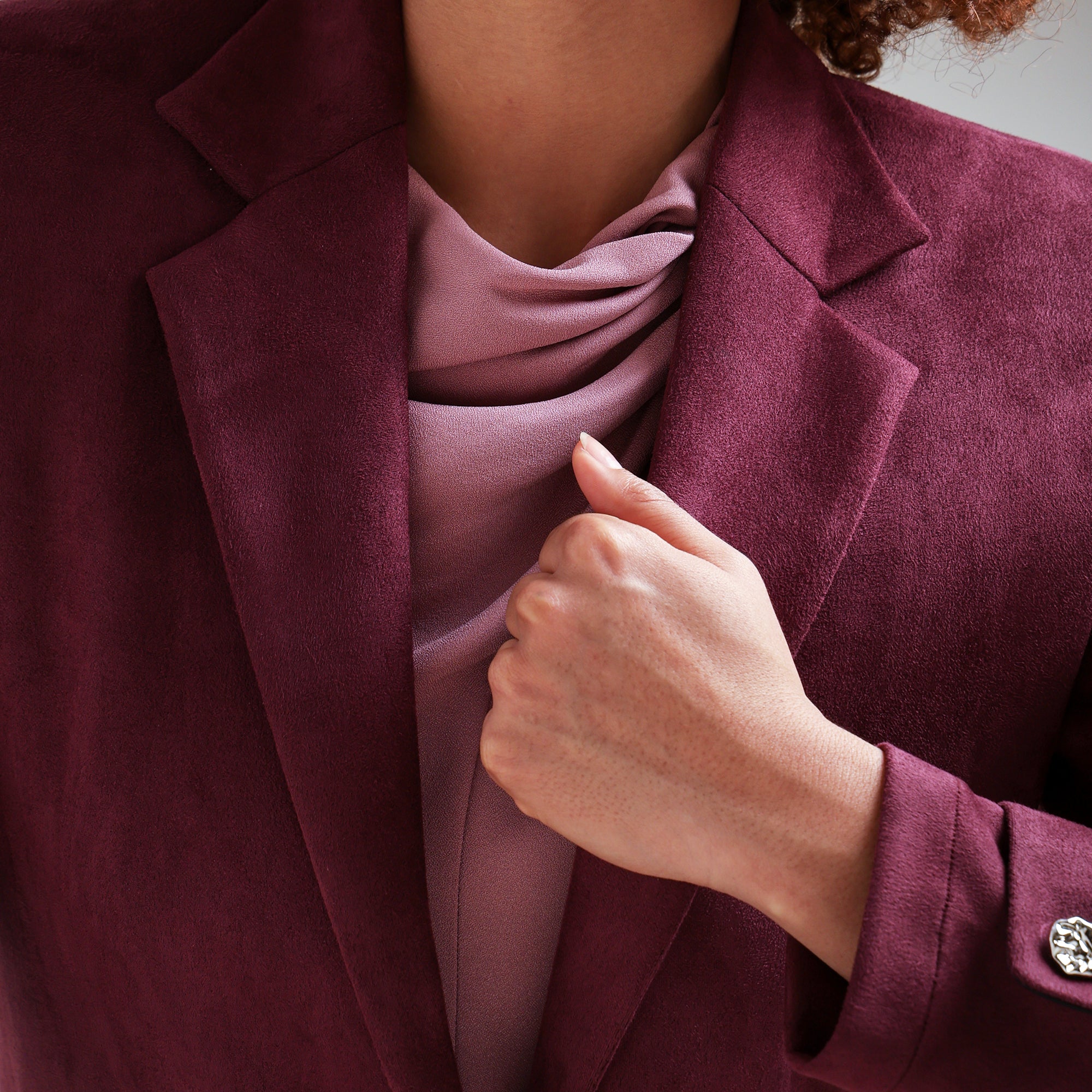 Wine Suede Jacket With Long Sleeve