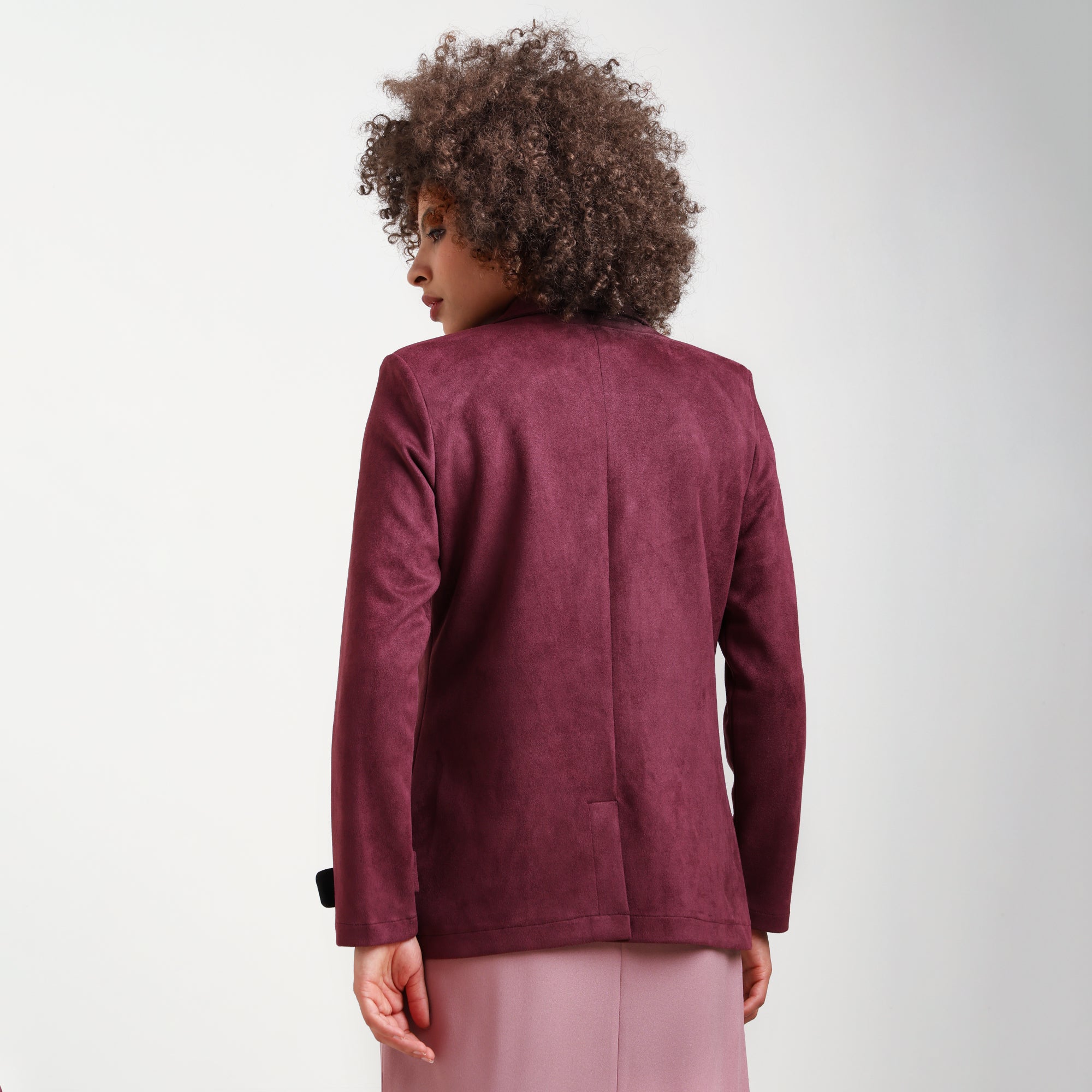Wine Suede Jacket With Long Sleeve