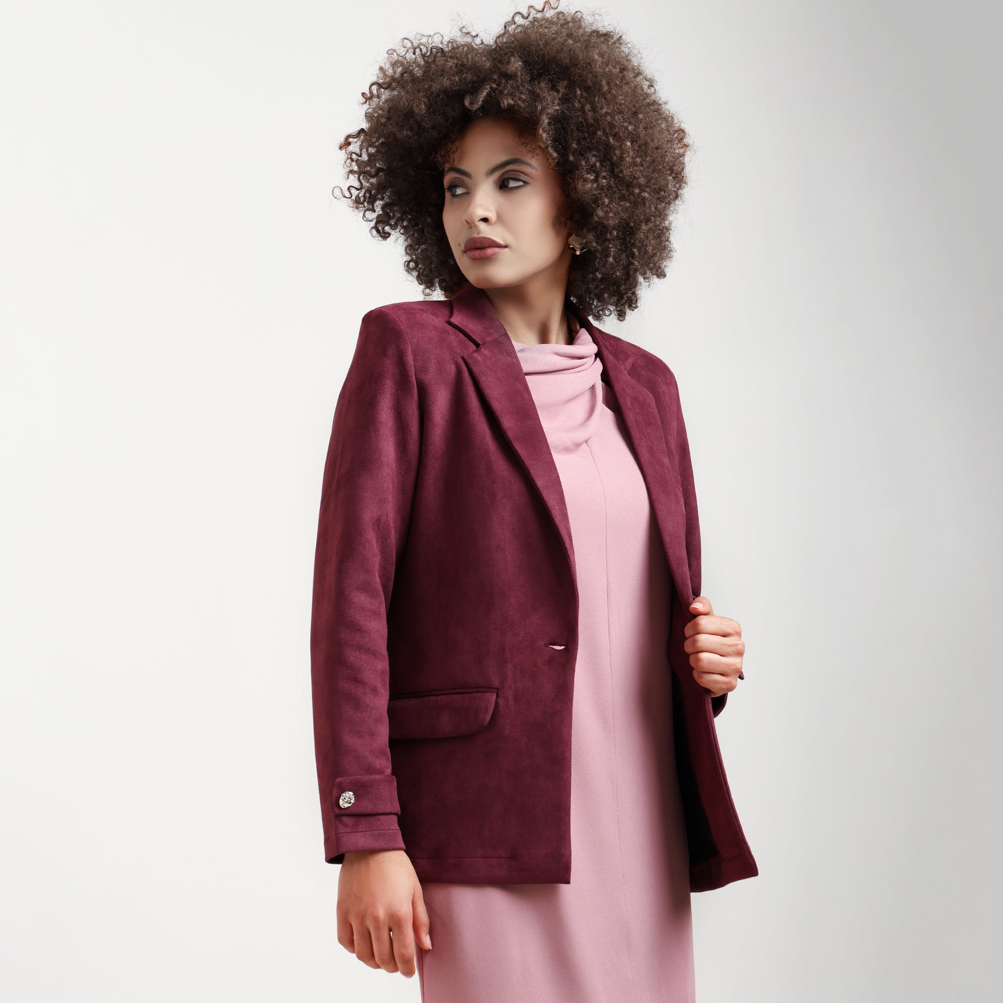 Wine Suede Jacket With Long Sleeve