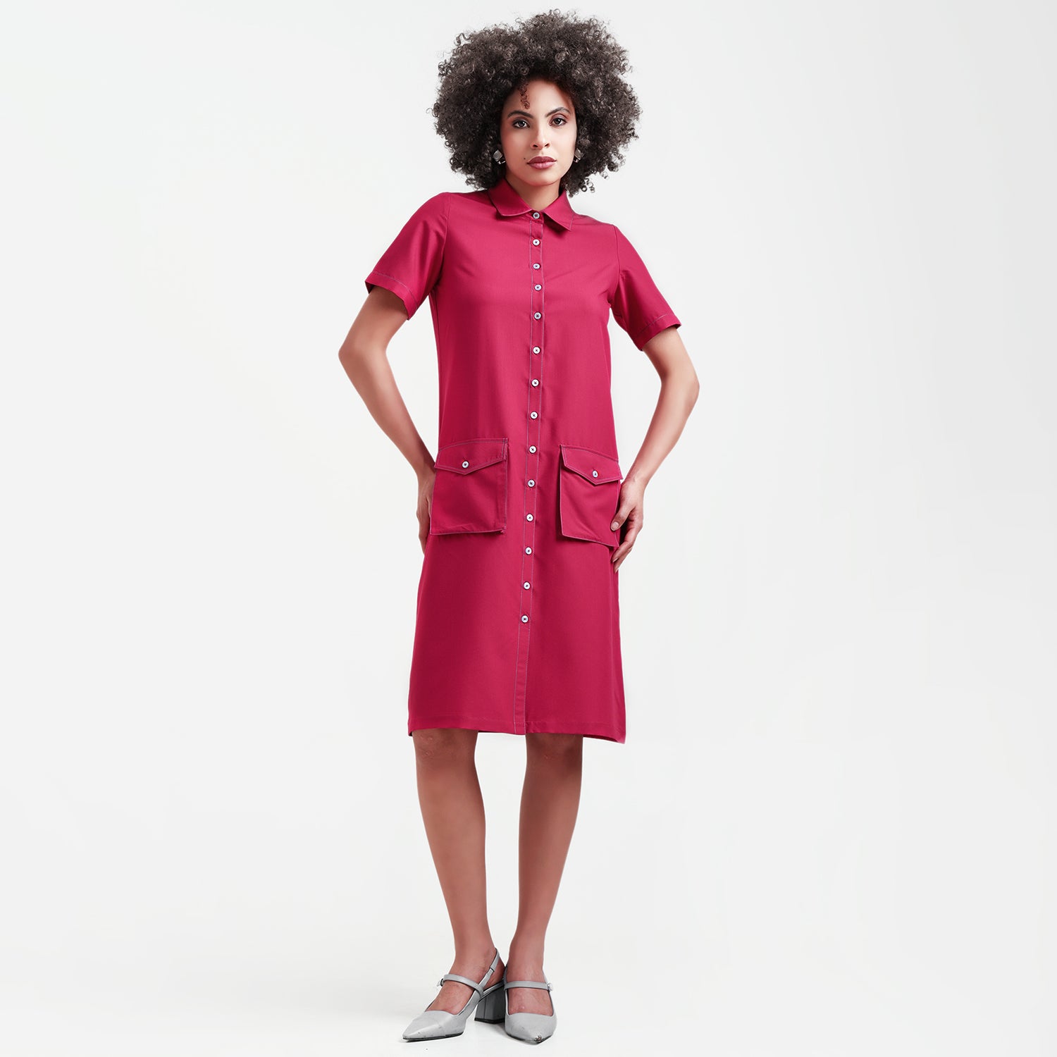 Red Trench Coat With Top Stitch