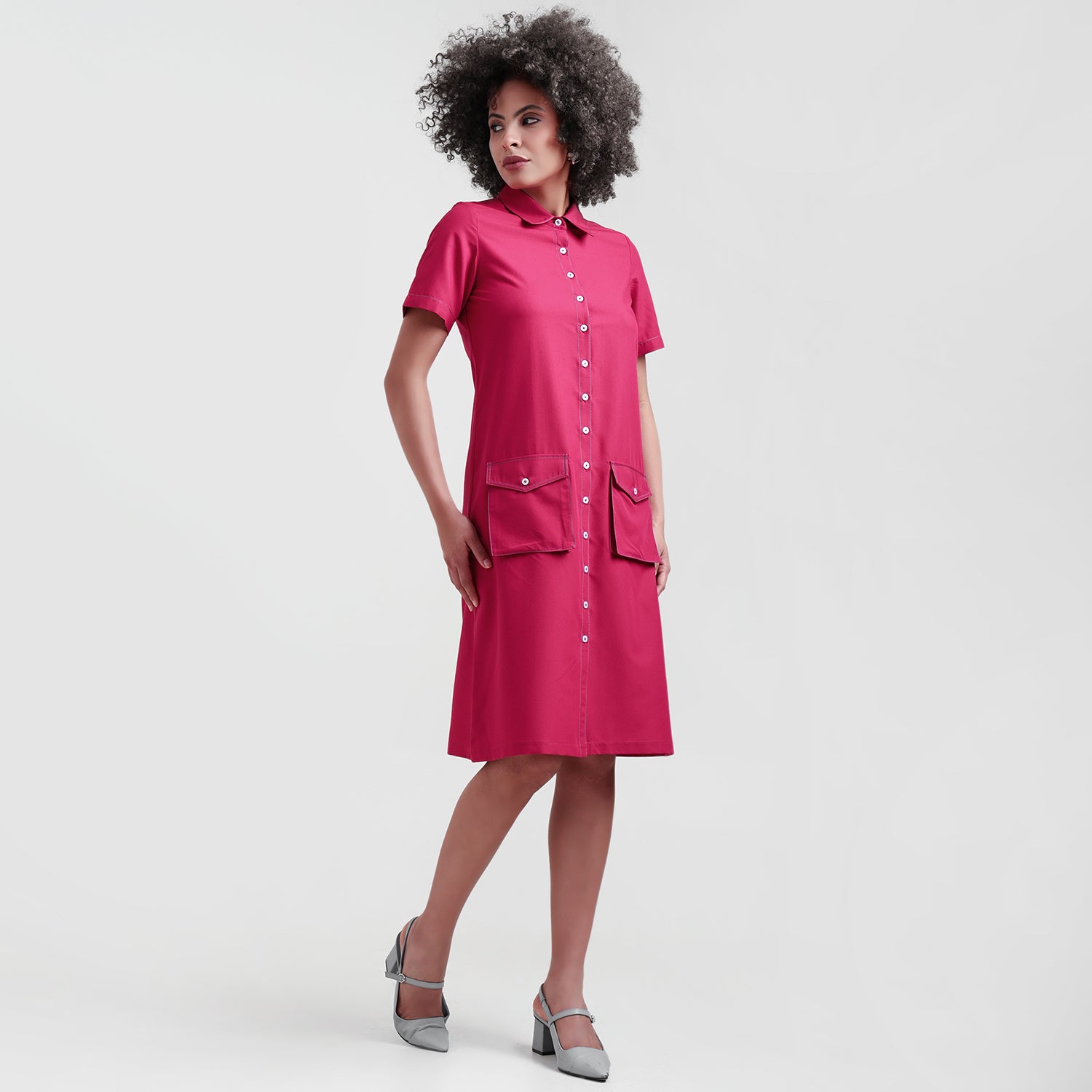 Red Trench Coat With Top Stitch