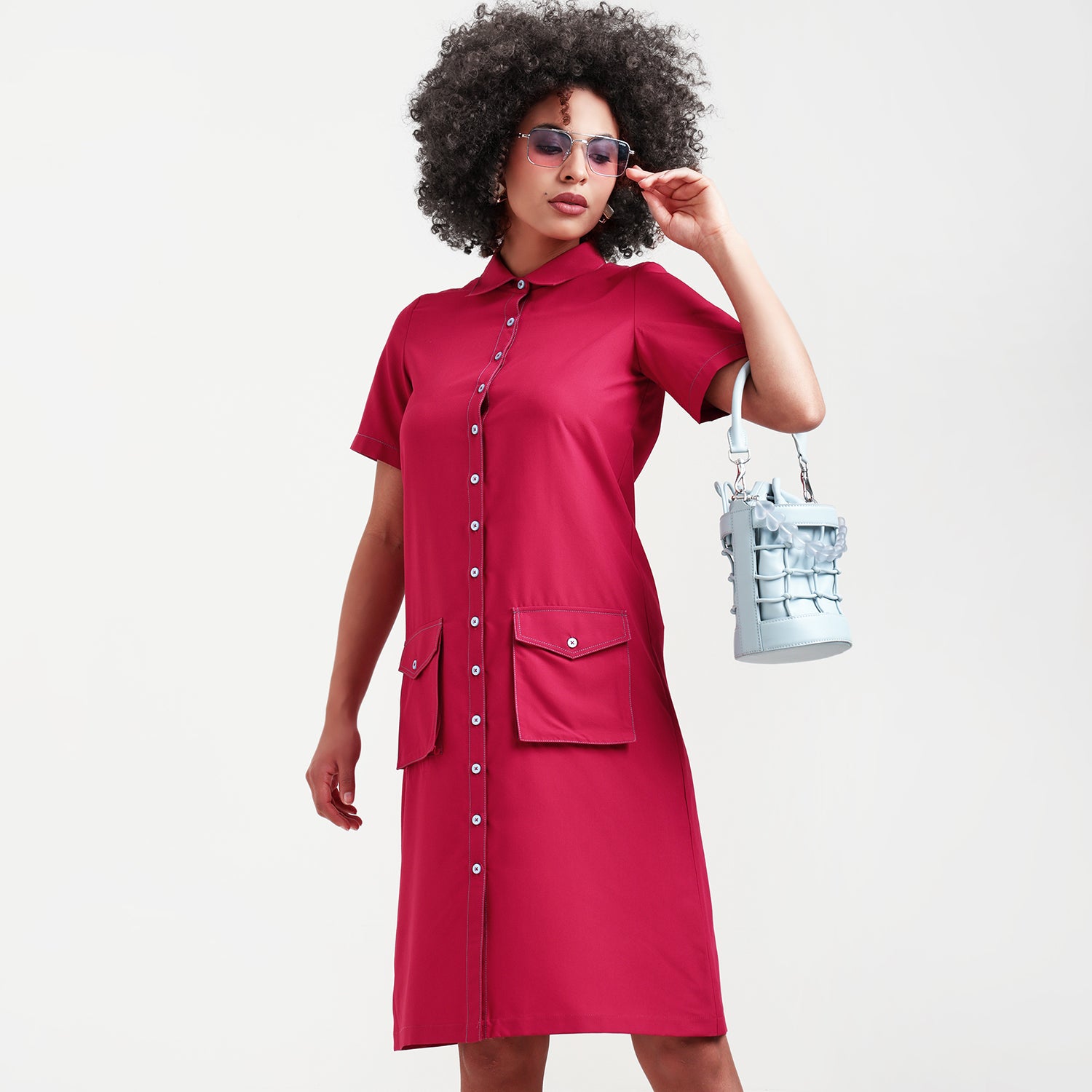 Red Trench Coat With Top Stitch