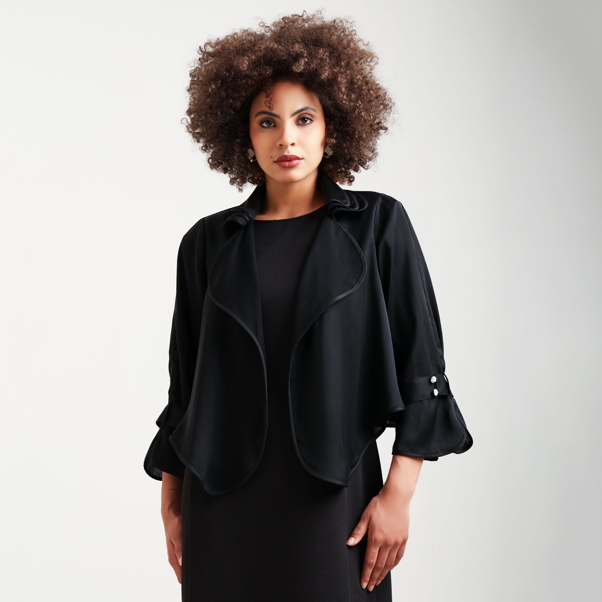 Black Satin Shrug With Layered Collar