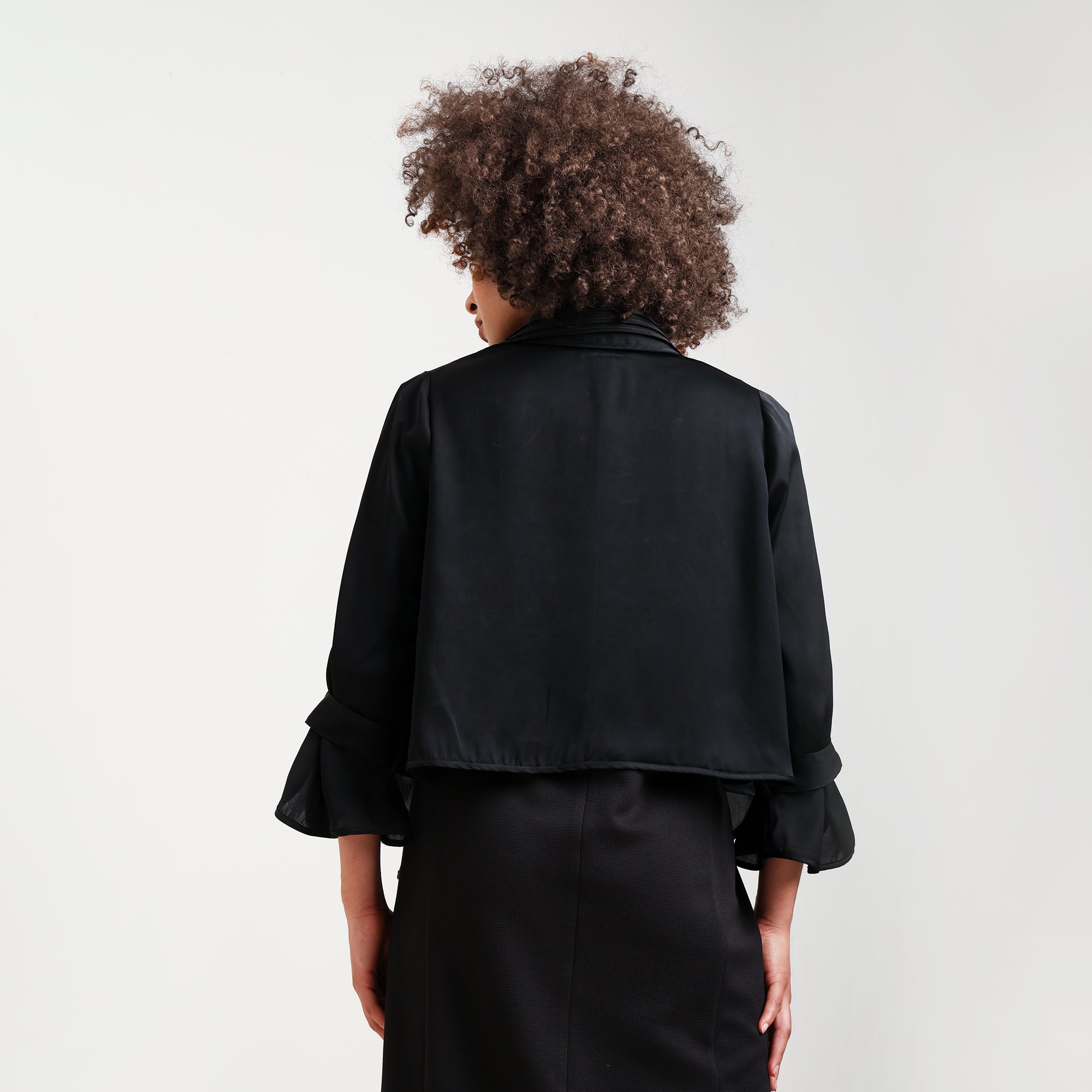 Black Satin Shrug With Layered Collar