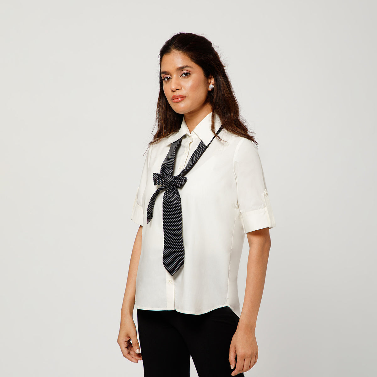 Off White Top With Tie Bow