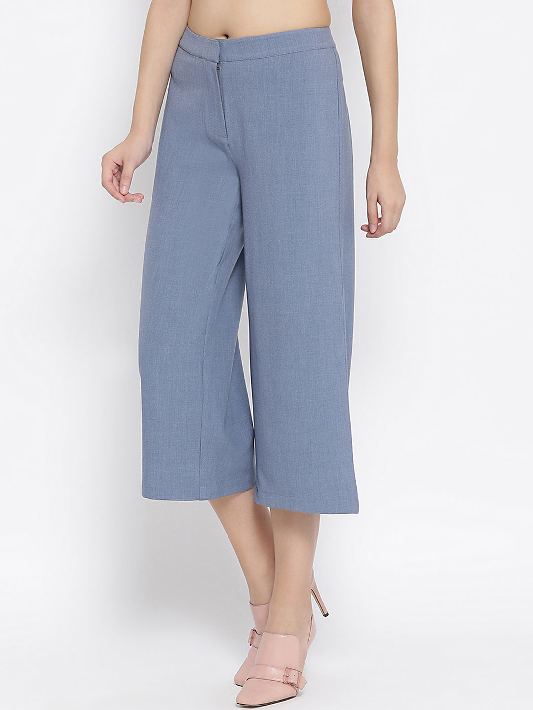 กางเกงขายาวผ้าเครปลายทางสีดำและสีขาว