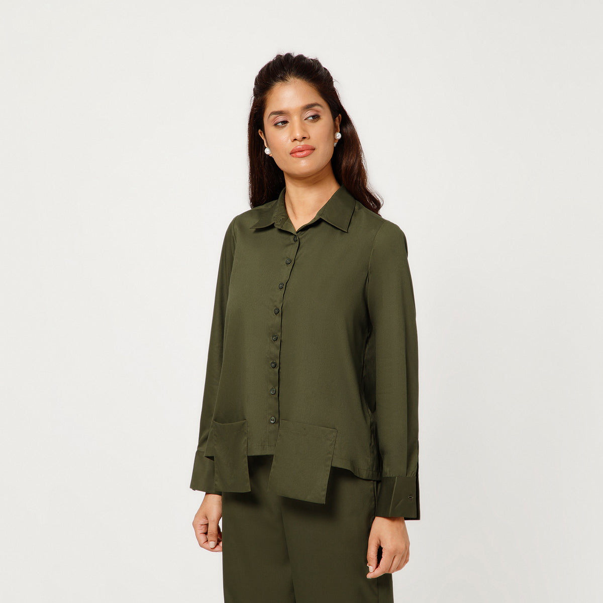 Olive Boxy Shirt With Visible Pocket